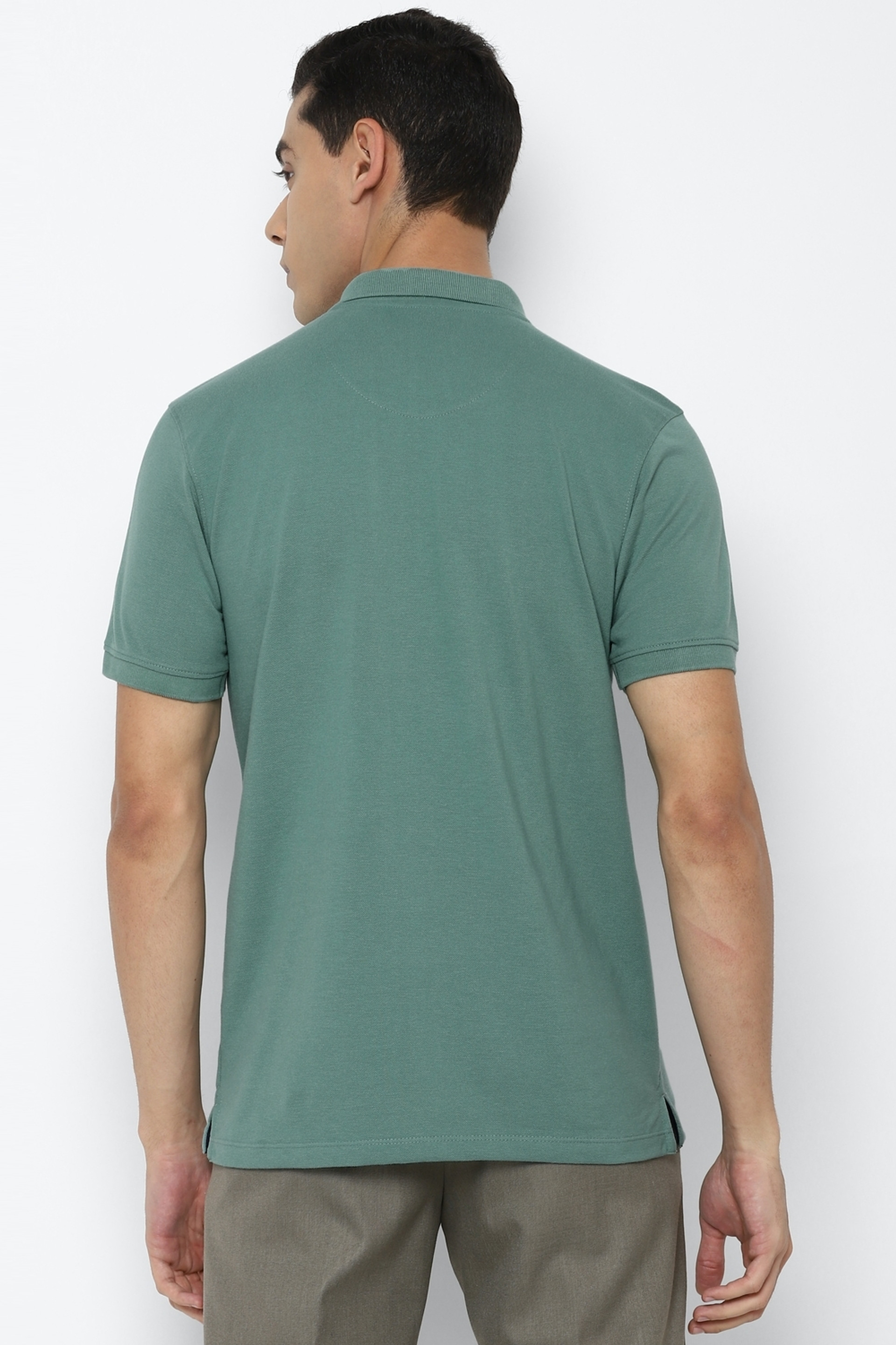 Allen Solly Men Solid Polo Neck Polycotton Green T-Shirt