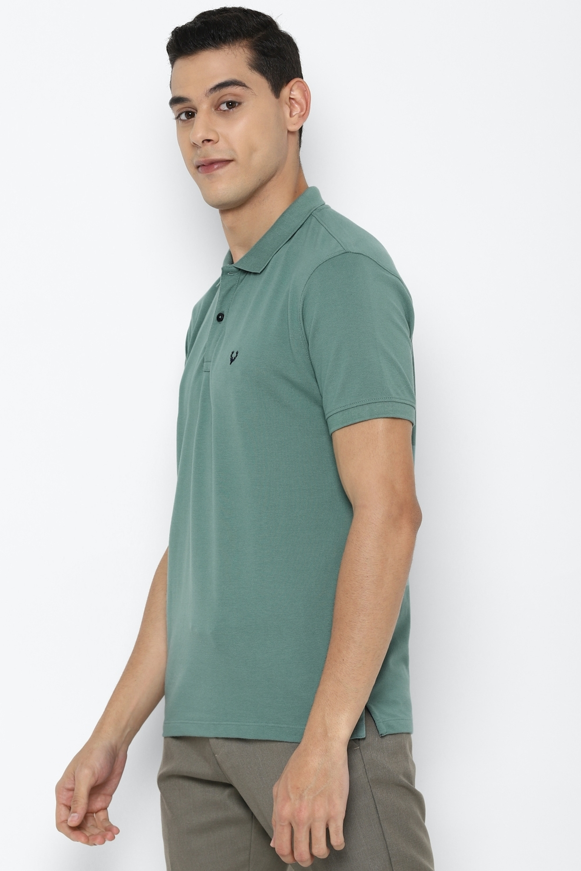 Allen Solly Men Solid Polo Neck Polycotton Green T-Shirt