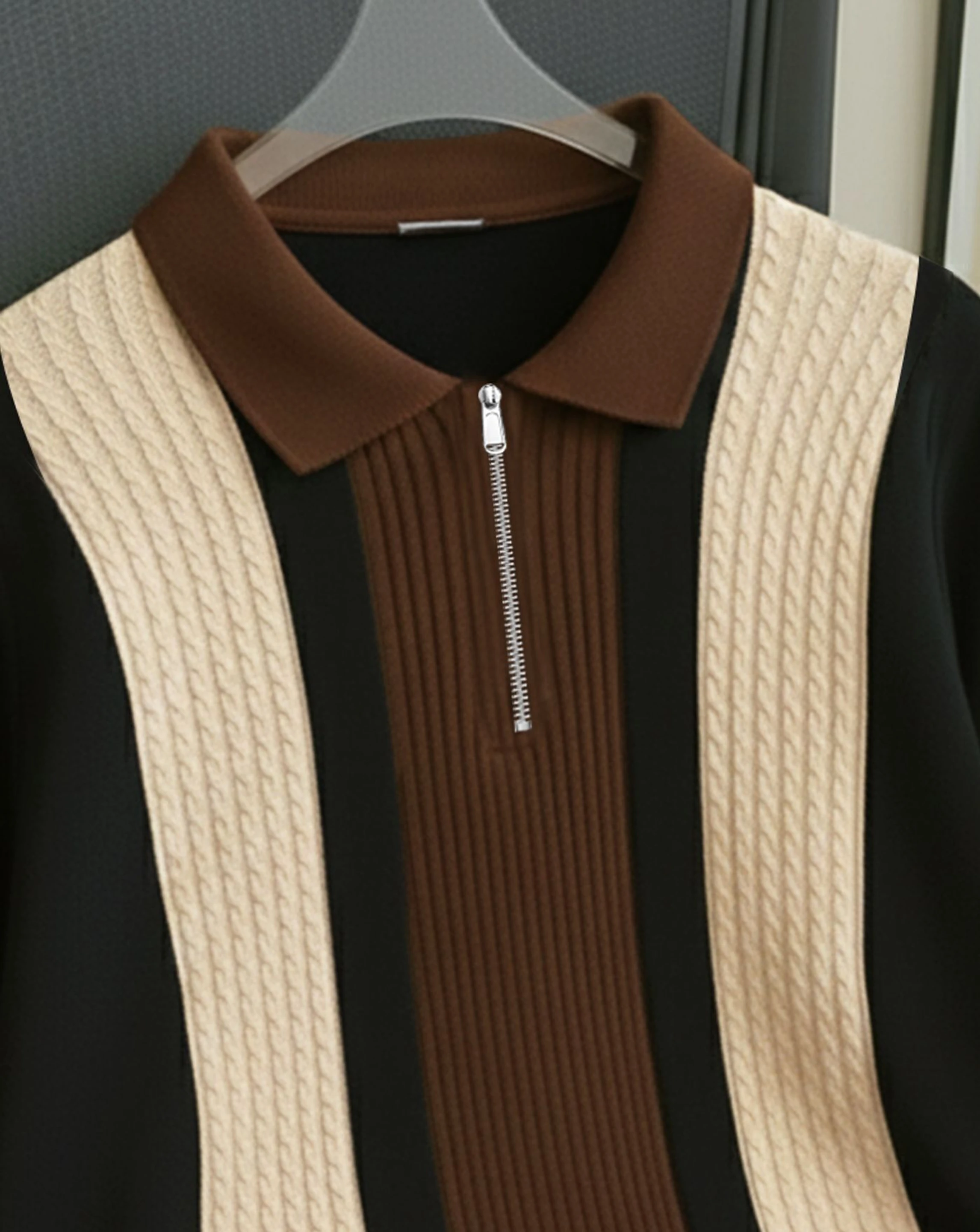Men Printed Zip Neck Cotton Blend Multicolor T-Shirt