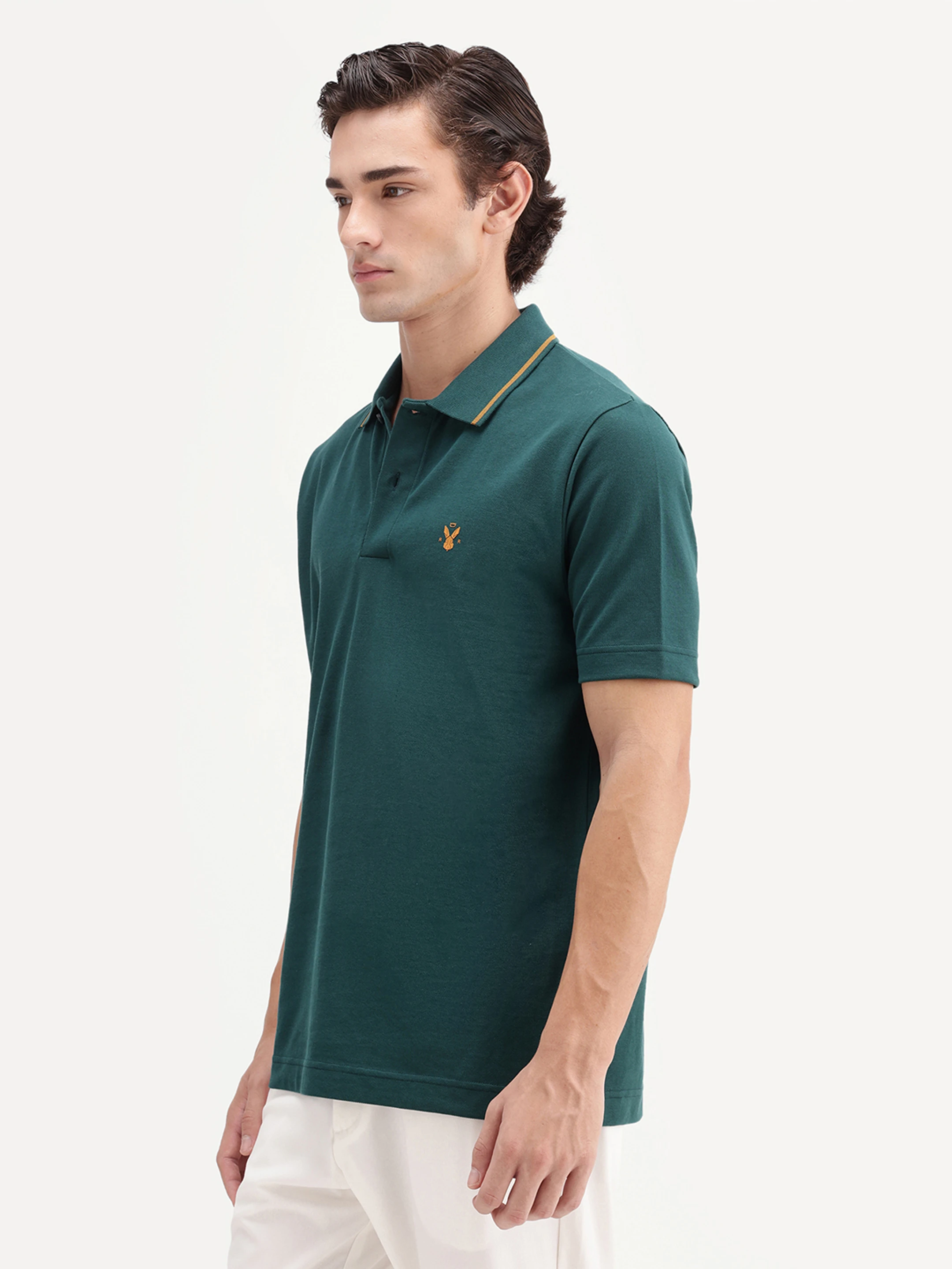 Men Solid Polo Neck Cotton Blend Green T-Shirt