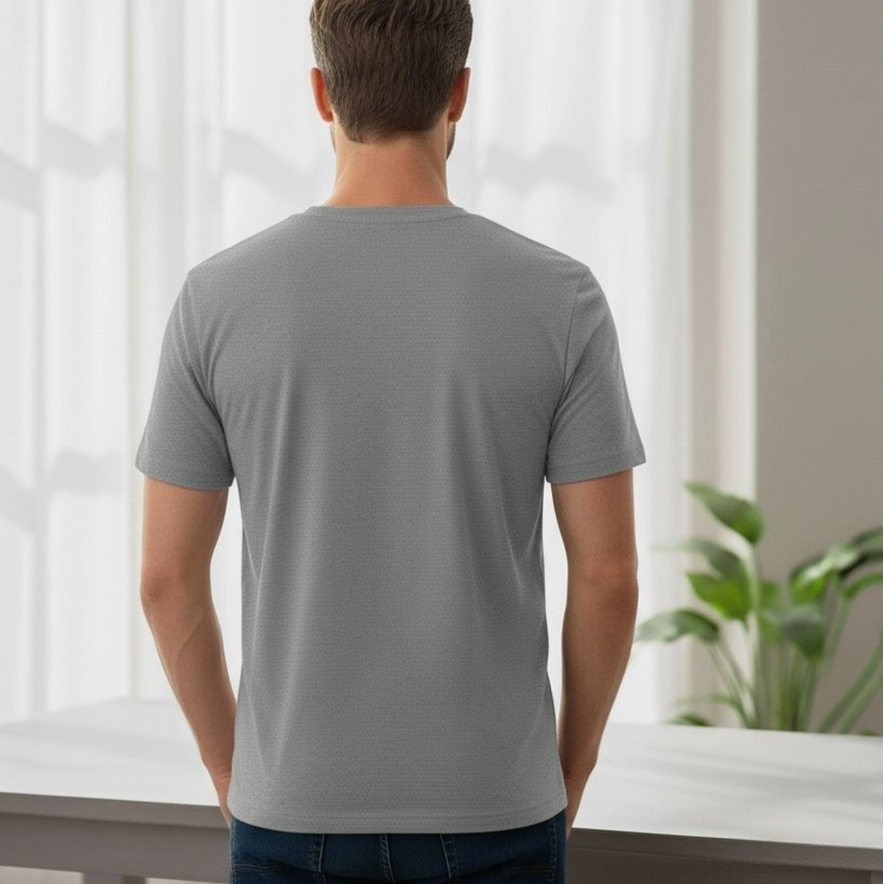 Men Solid V Neck Pure Cotton Grey T-Shirt
