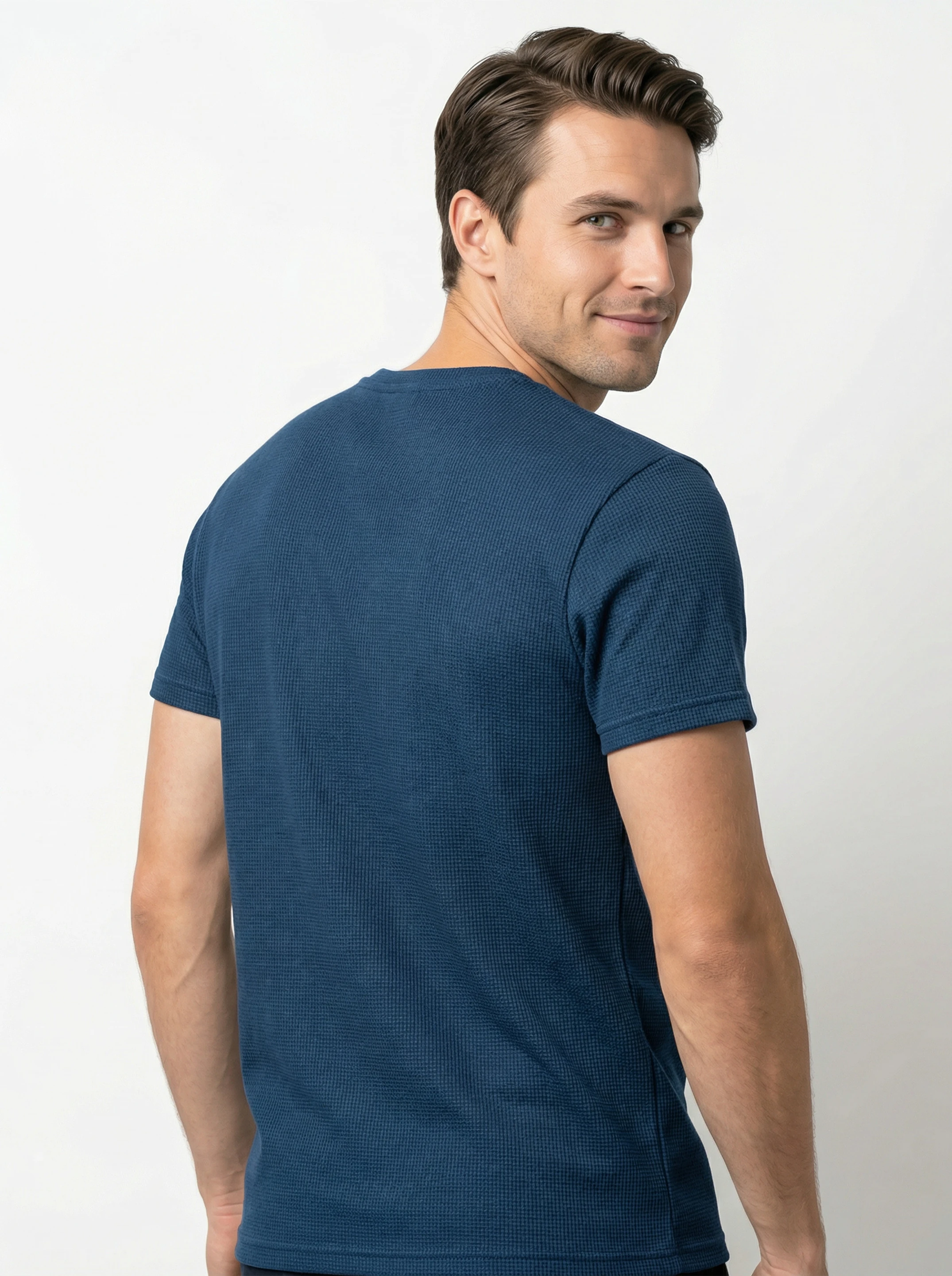 Men Self Design Mandarin Collar Cotton Blend Green T-Shirt