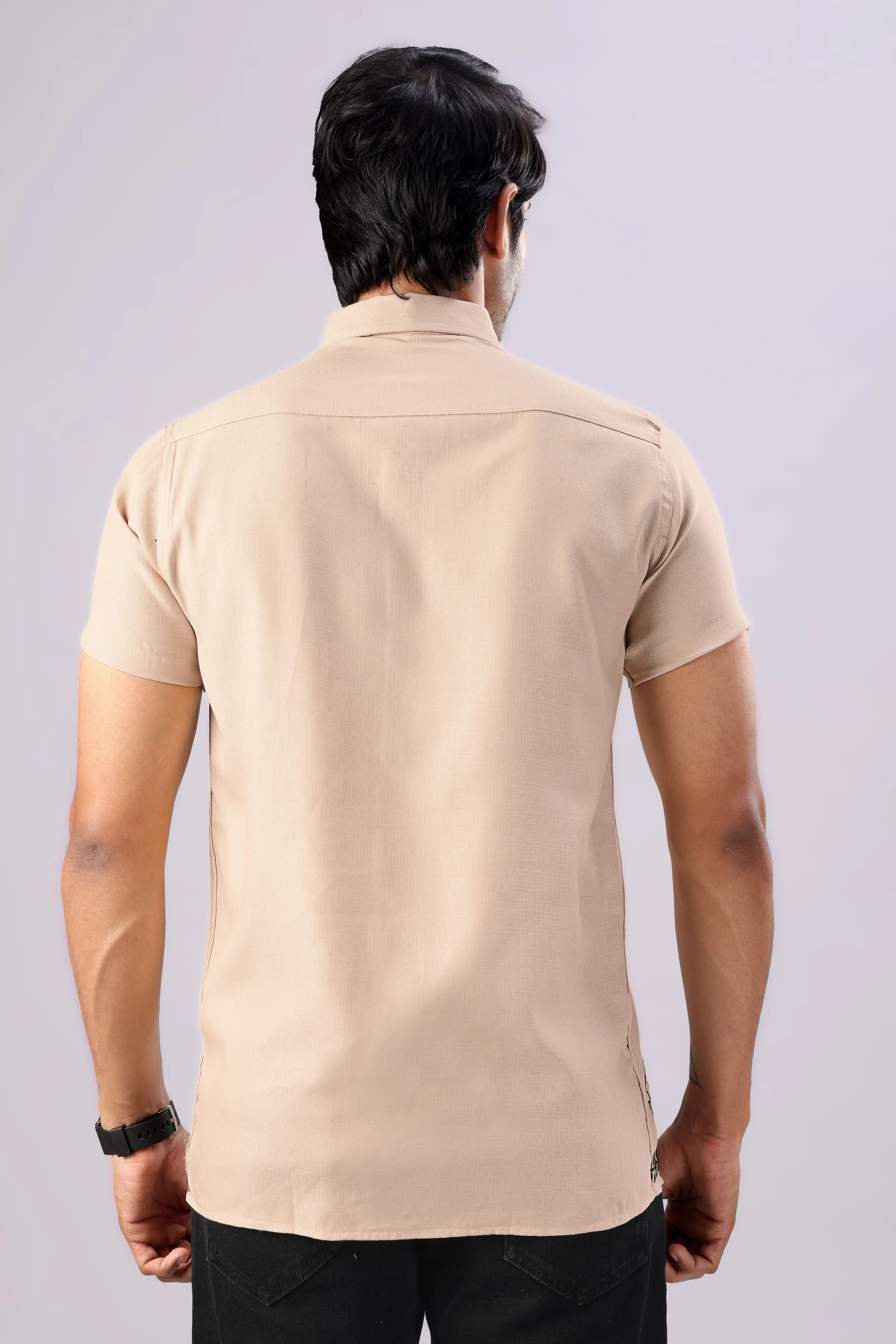 Men Regular Fit Embroidered Spread Collar Casual Shirt