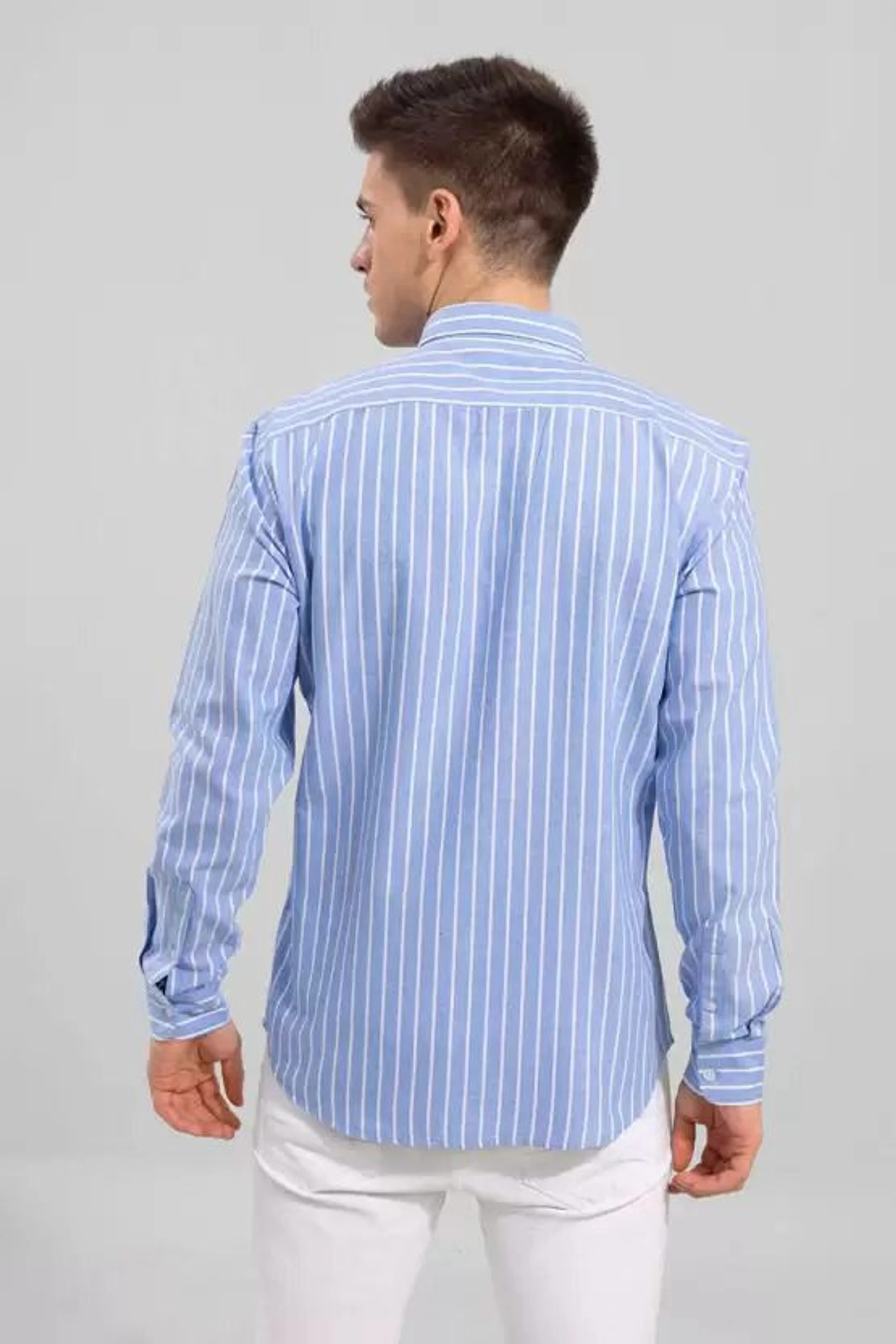 Men Slim Fit Striped Spread Collar Casual Shirt