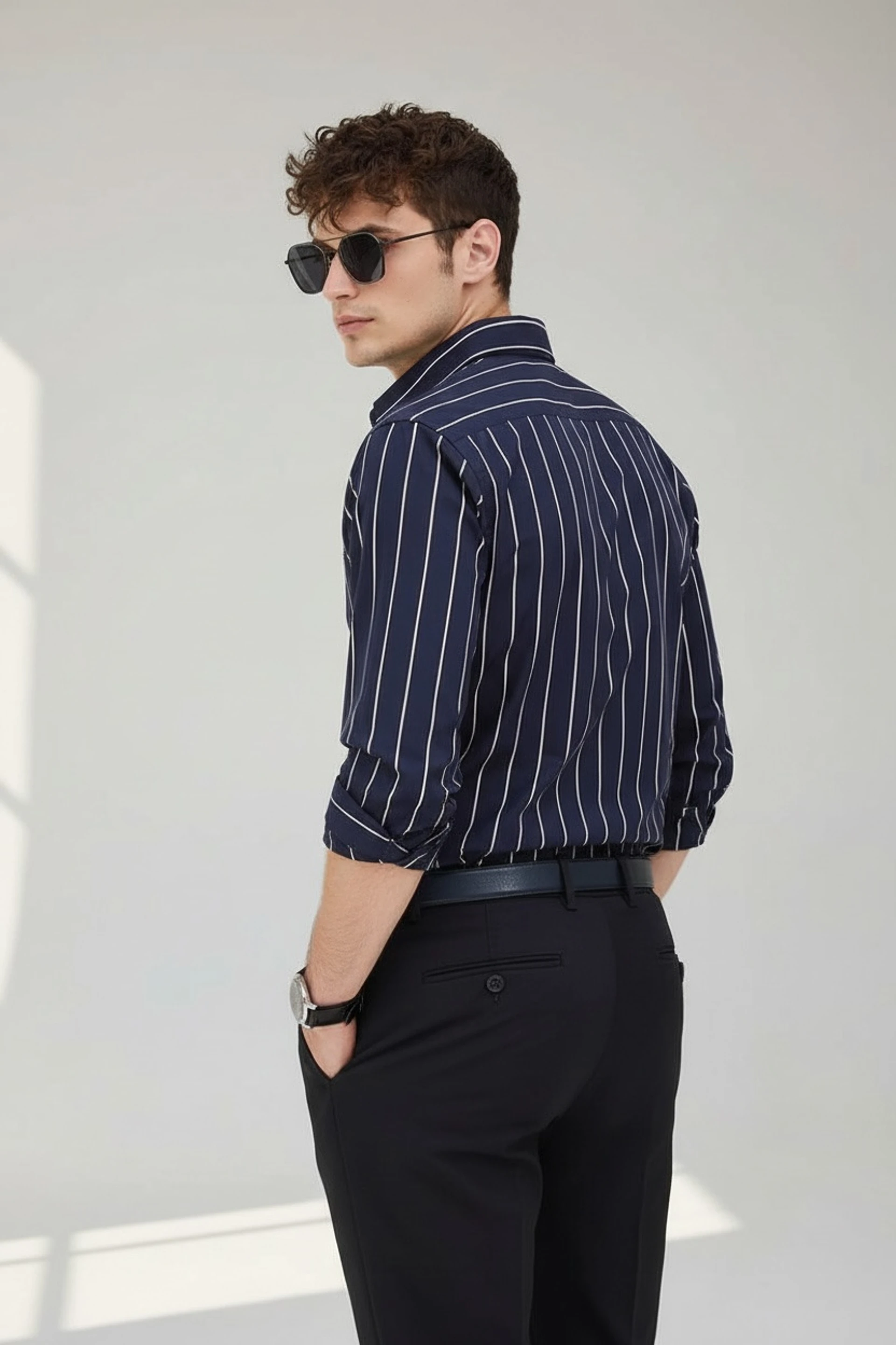 Slim Fit Striped Spread Collar Casual Shirt