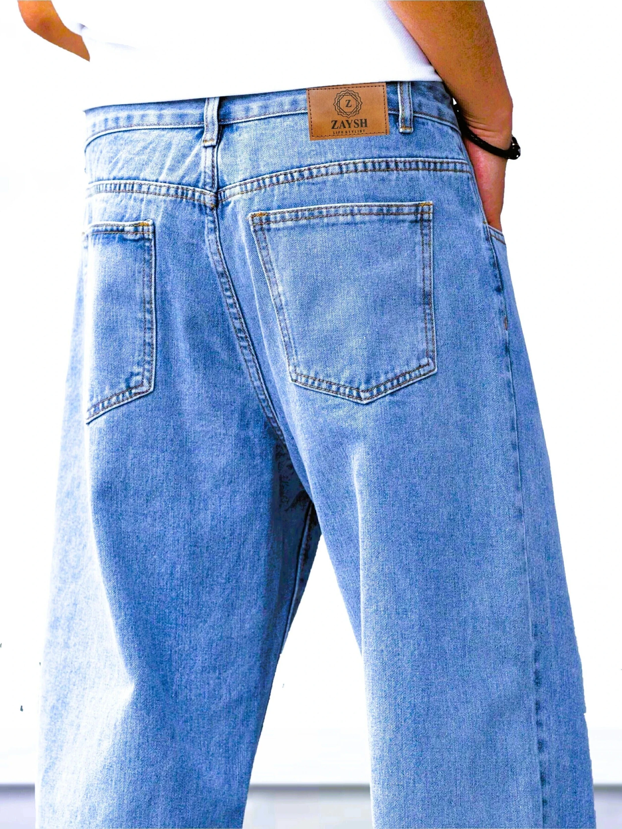 Men Loose Fit Mid Rise Light Blue Jeans
