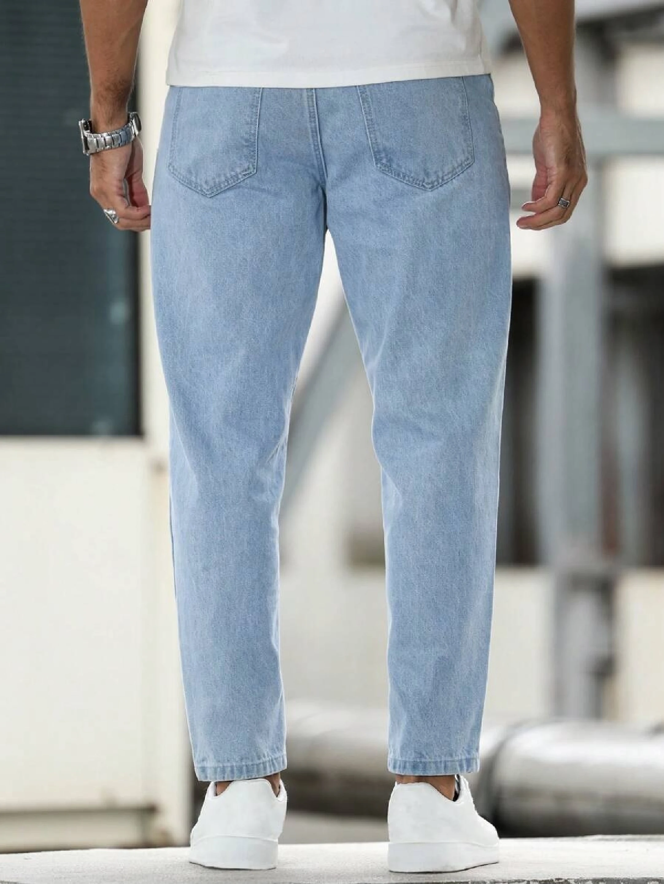 Men Mom Fit Mid Rise Light Blue Jeans