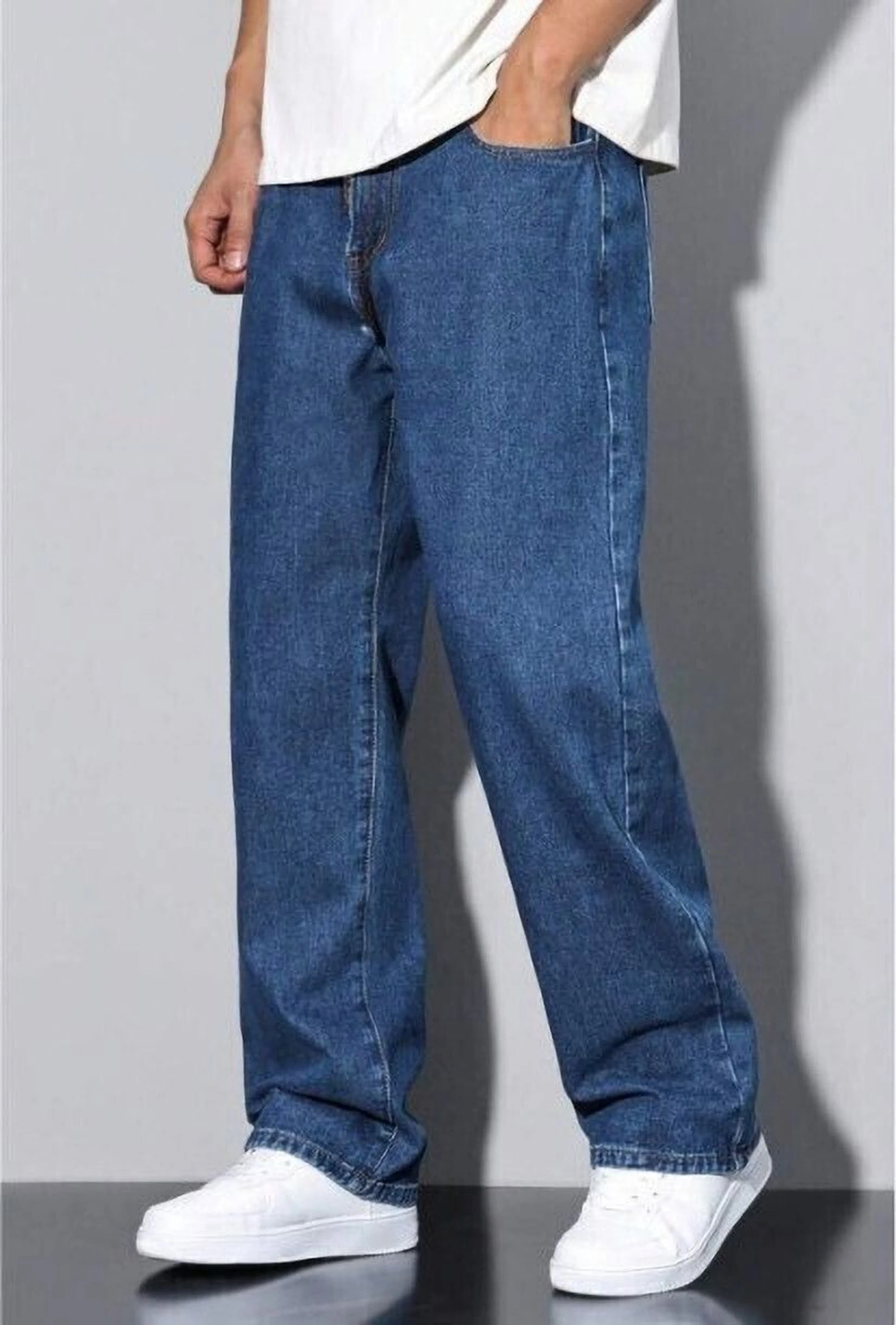 Loose Fit Mid Rise Dark Blue Jeans