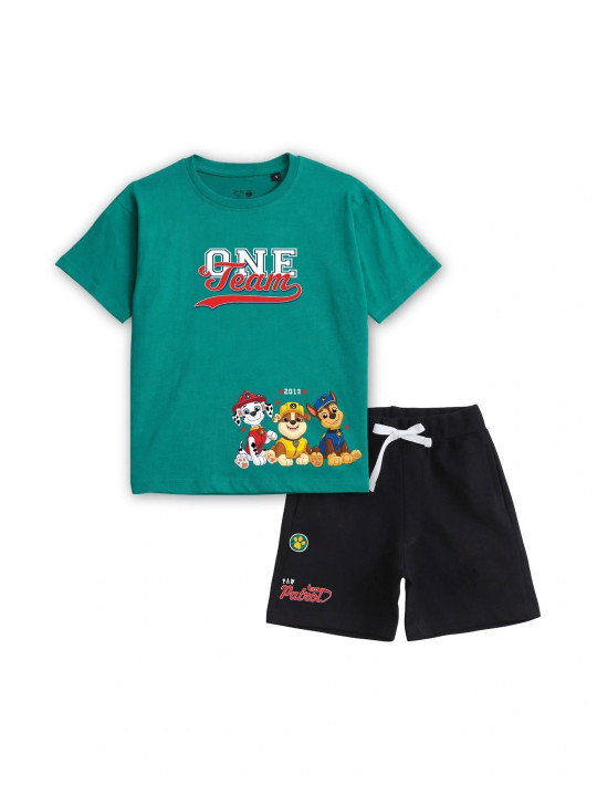 Kids-Boys Paw Patrol Printed Half Sleeve Round Neck T-Shirt & Shorts