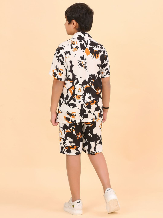 Boys Tropical Printed Shirt With Shorts Cotton Clothing Set