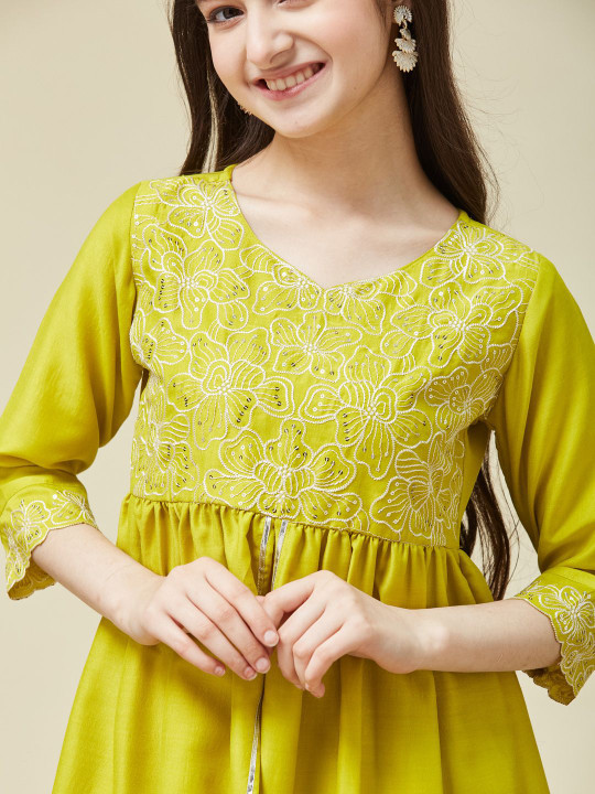 Girls Embroidered Peplum Kurta and Pant Set
