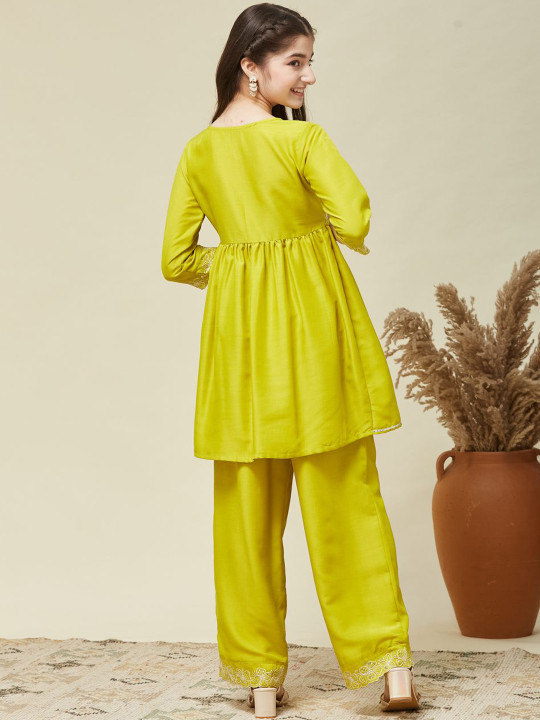 Girls Embroidered Peplum Kurta and Pant Set