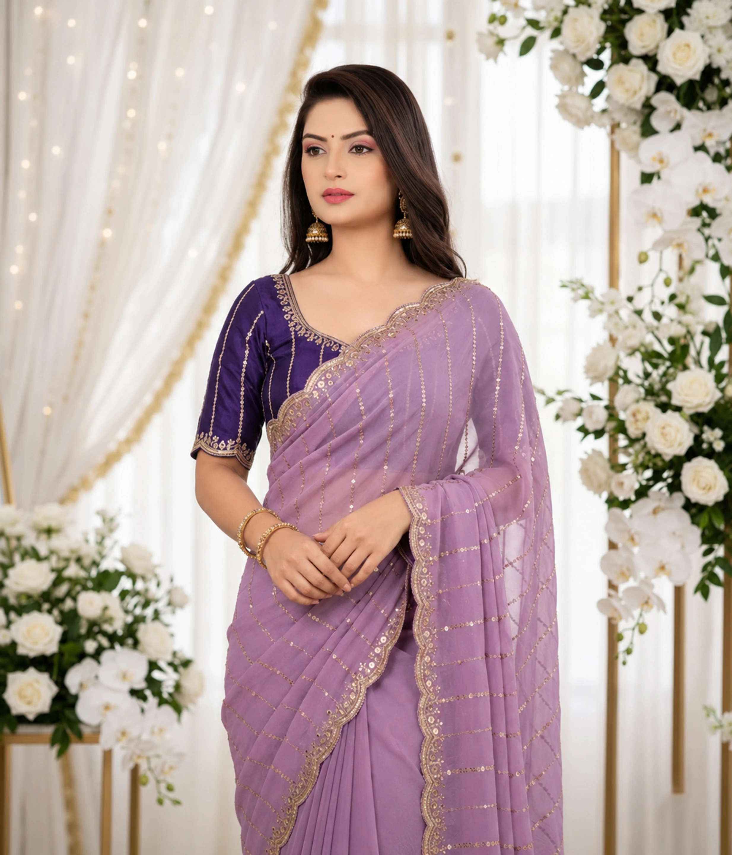 Fashion Day Printed Bollywood Georgette Saree (Purple)