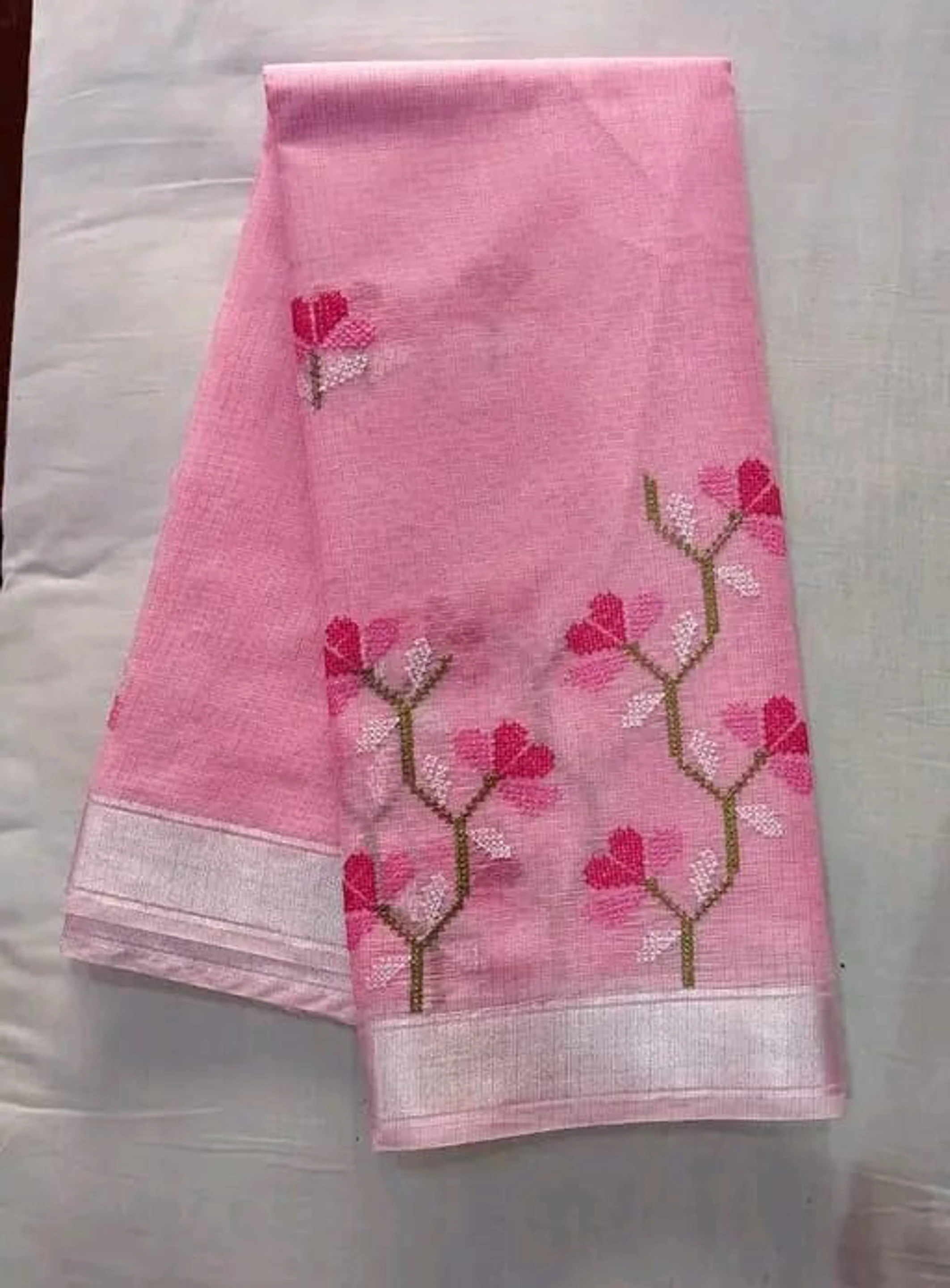 Embroidered Kota Doria Tissue Saree (Pink)