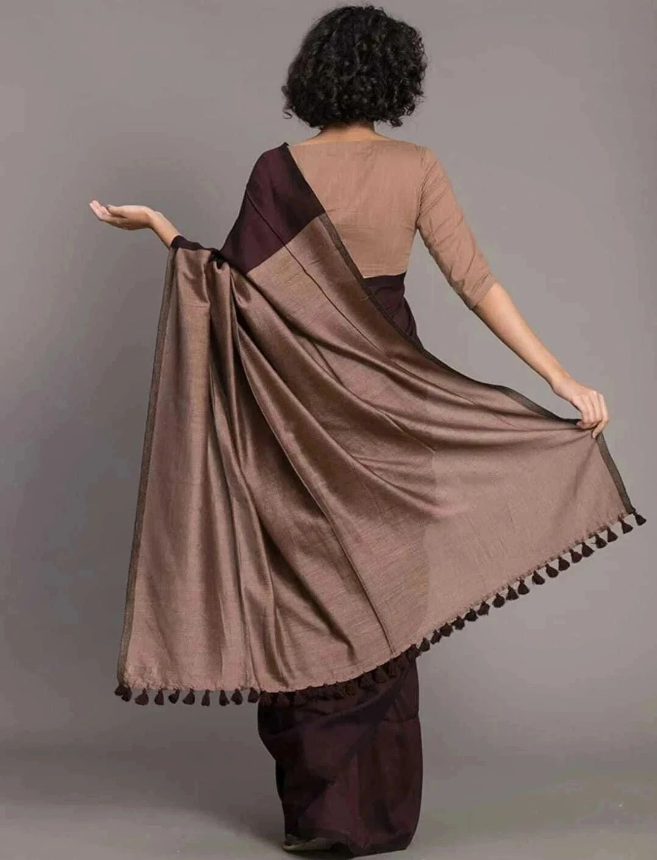 Print Handloom Pure Cotton Saree (Brown)