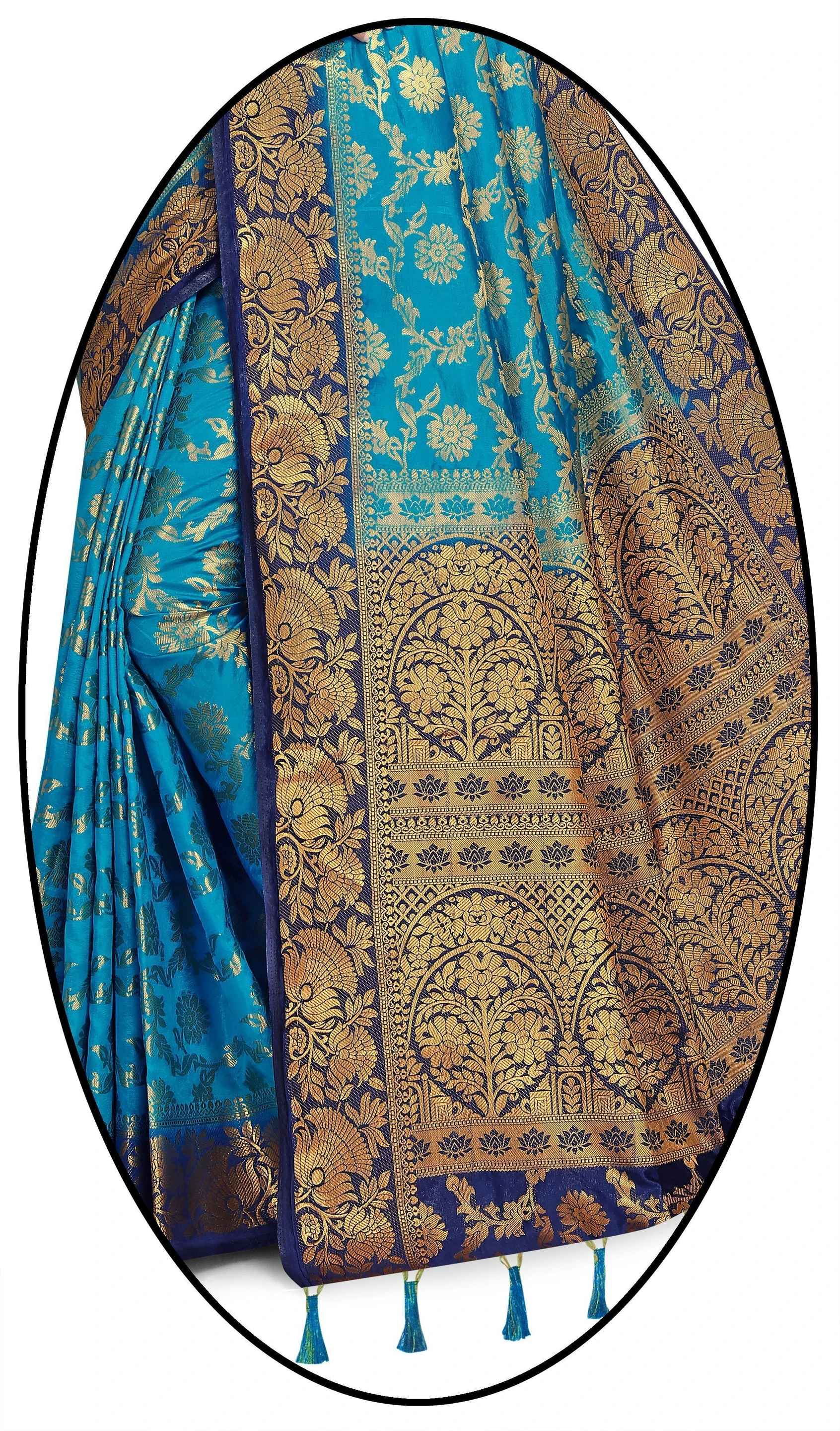 Woven Banarasi Cotton Silk Saree (Blue)