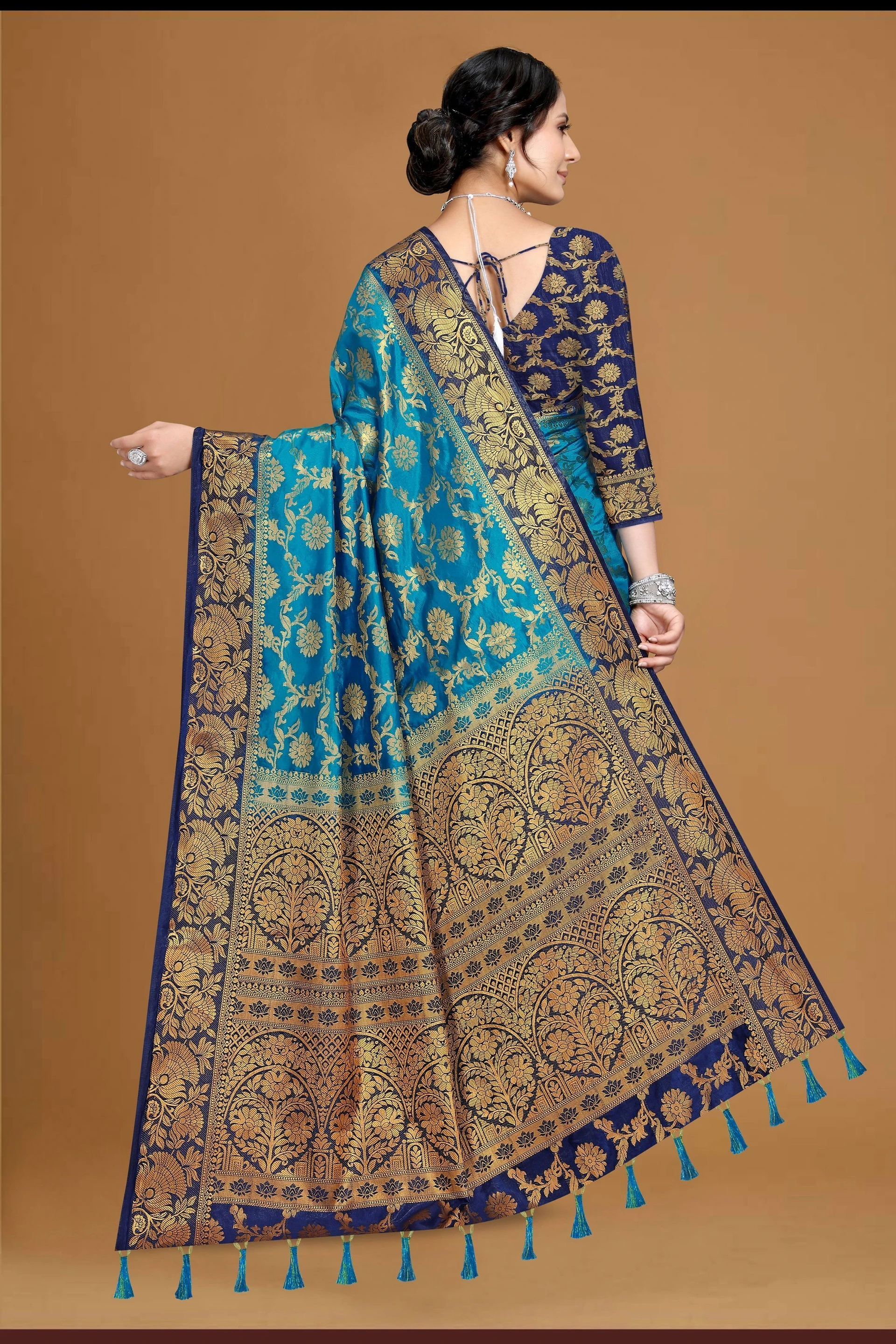 Woven Banarasi Cotton Silk Saree (Blue)