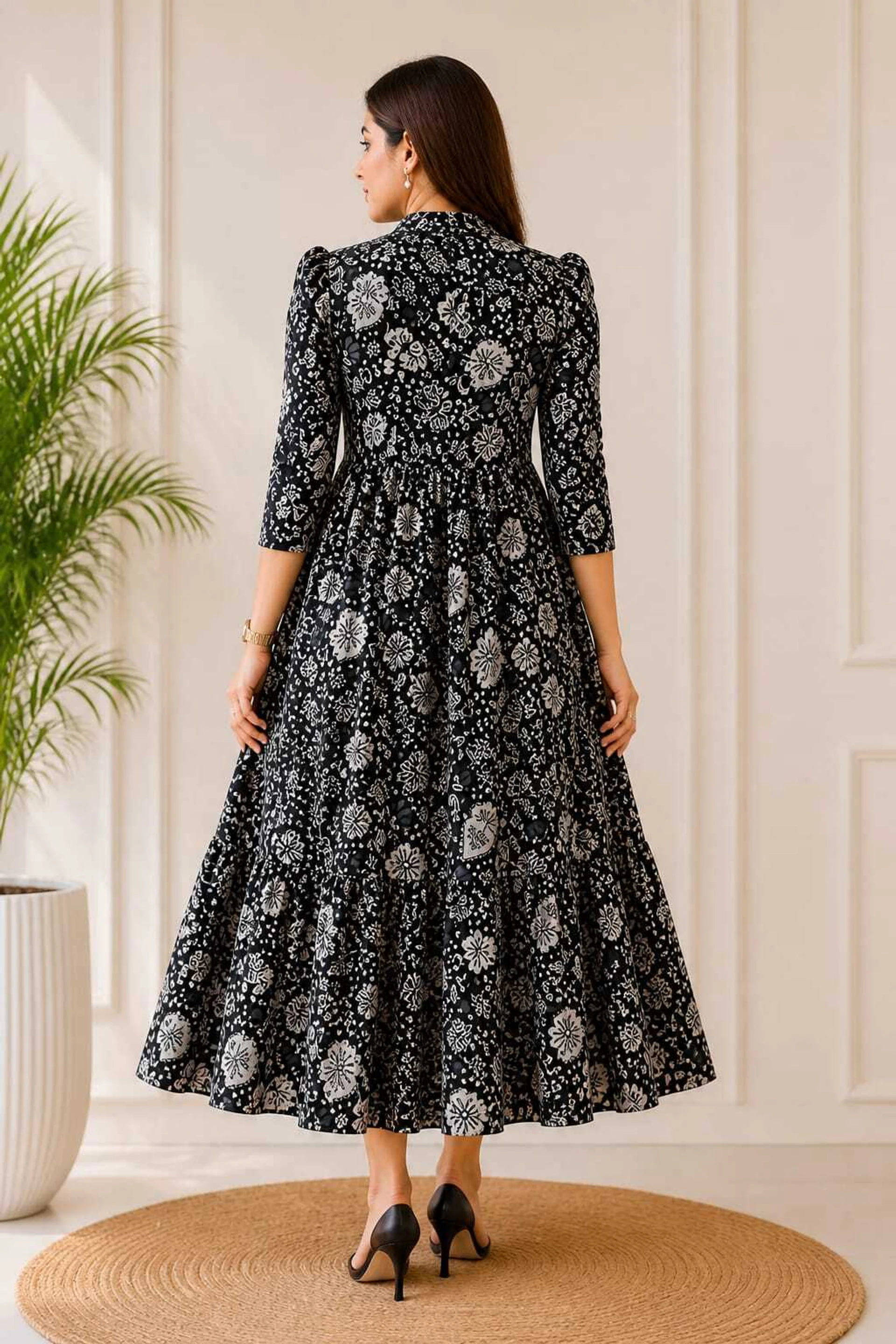 Women Fit and Flare Black Ankle Length Dress