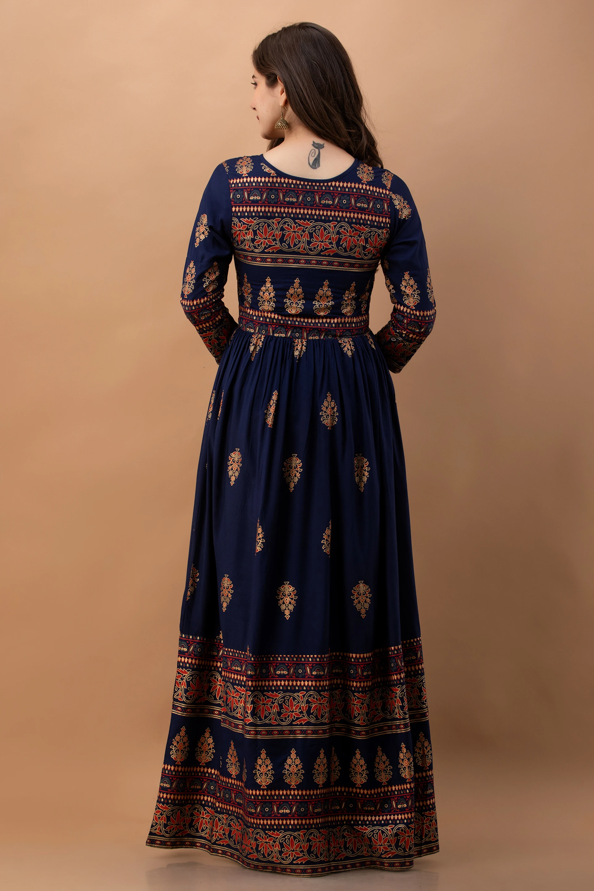 Women Fit and Flare Blue Ankle Length Dress