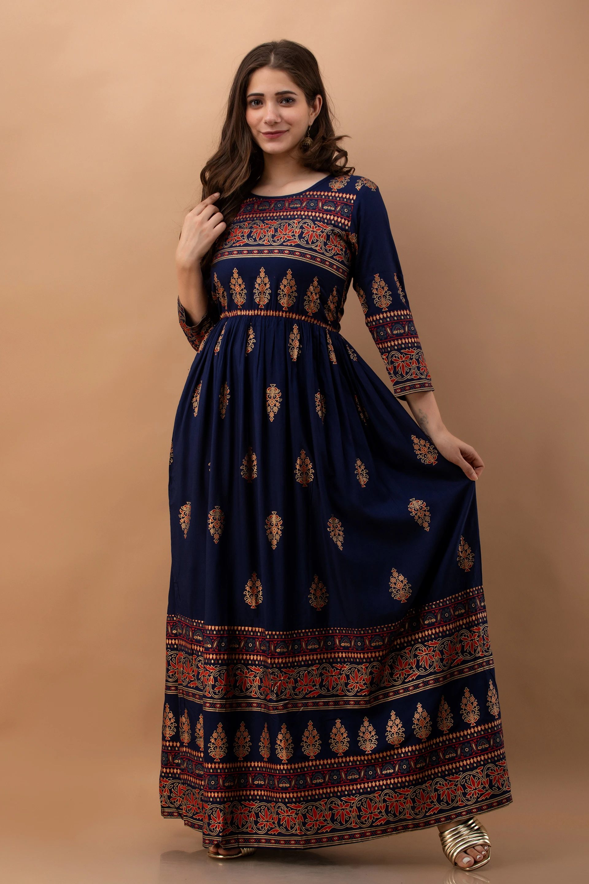 Women Fit and Flare Blue Ankle Length Dress