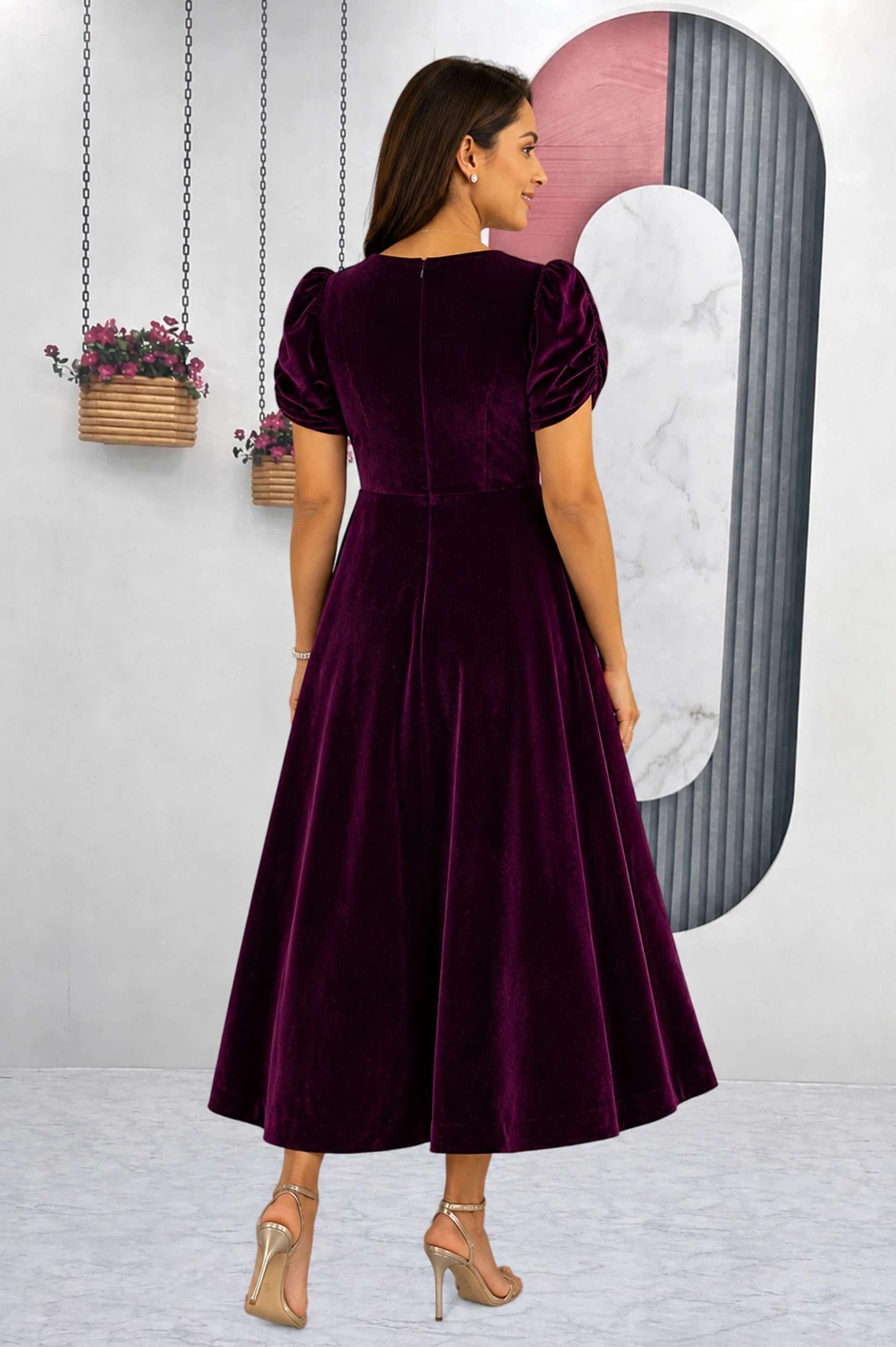 Women Fit and Flare Purple Below Knee Dress