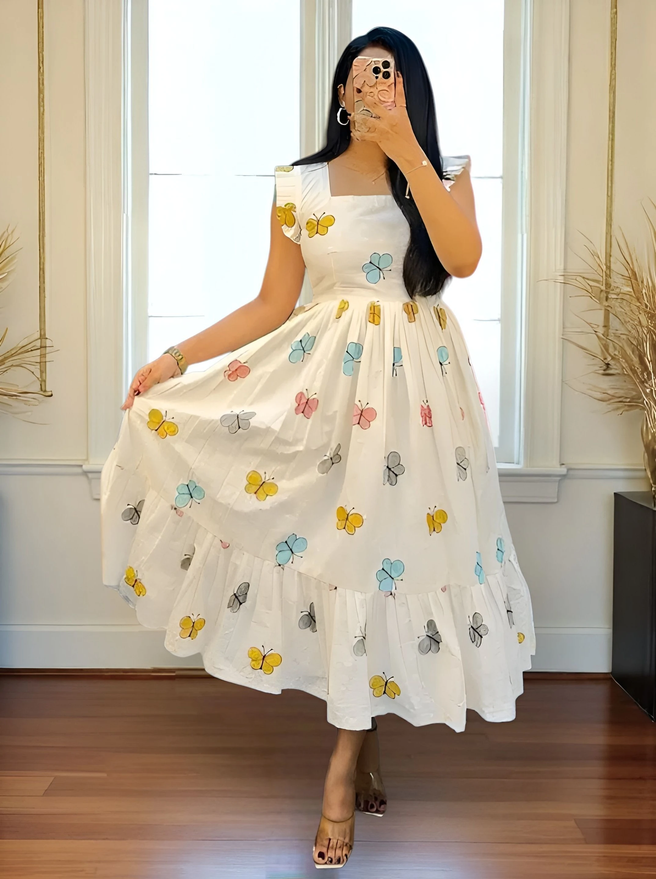 Women Fit and Flare Beige Midi/Calf Length Dress