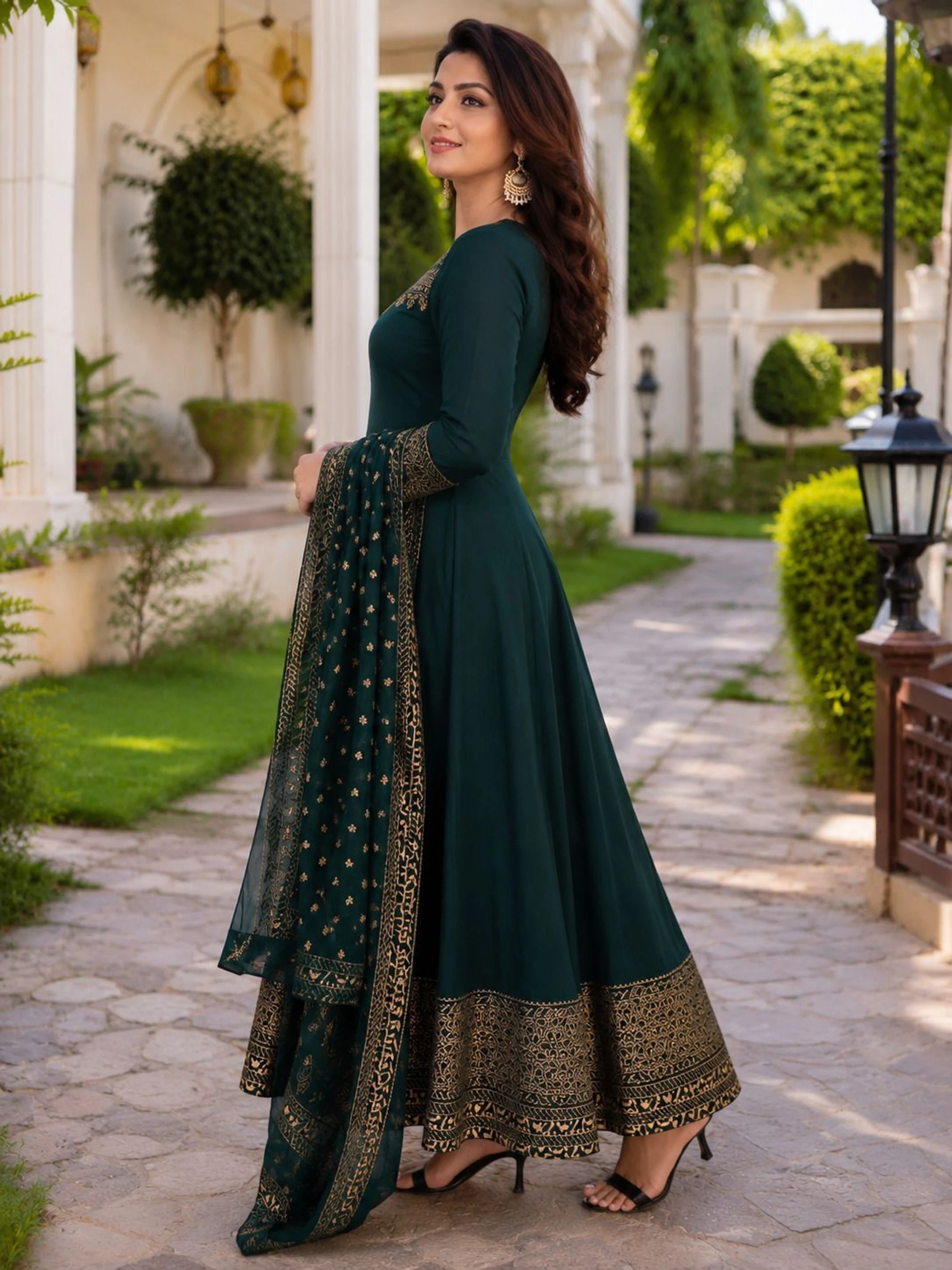 Women Fit and Flare Green Maxi/Full Length Dress