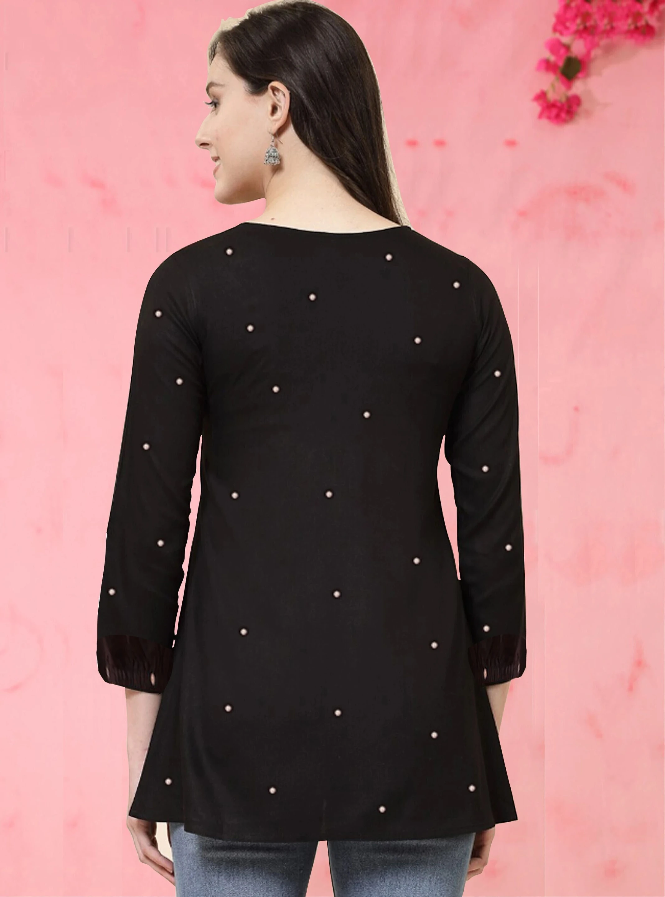 KURTIS Casual Regular Sleeves Embroidered, Polka Print Women