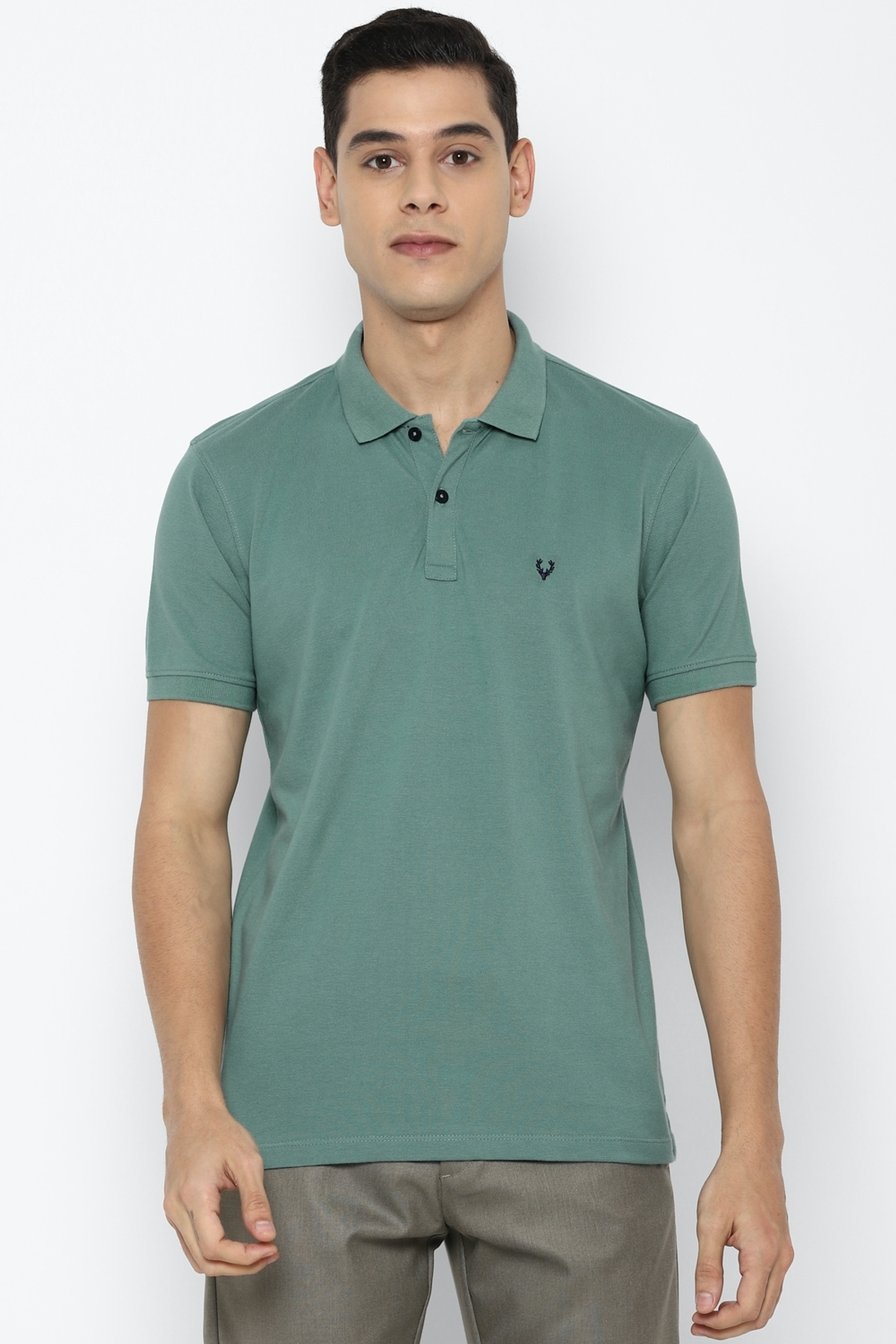 Allen Solly Men Solid Polo Neck Polycotton Green T-Shirt