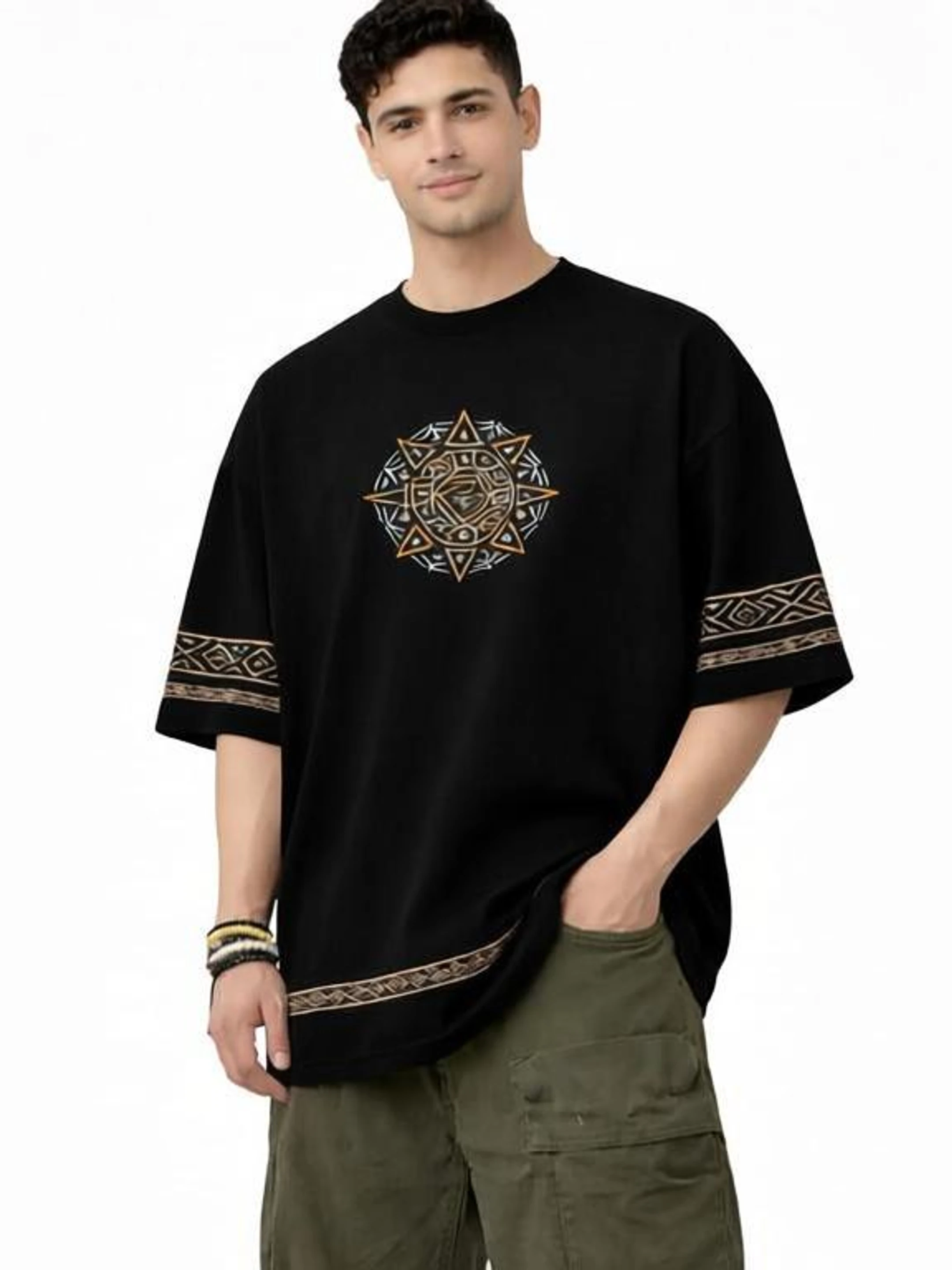 Larren Devis Men Printed Round Neck Cotton Blend Black T-Shirt