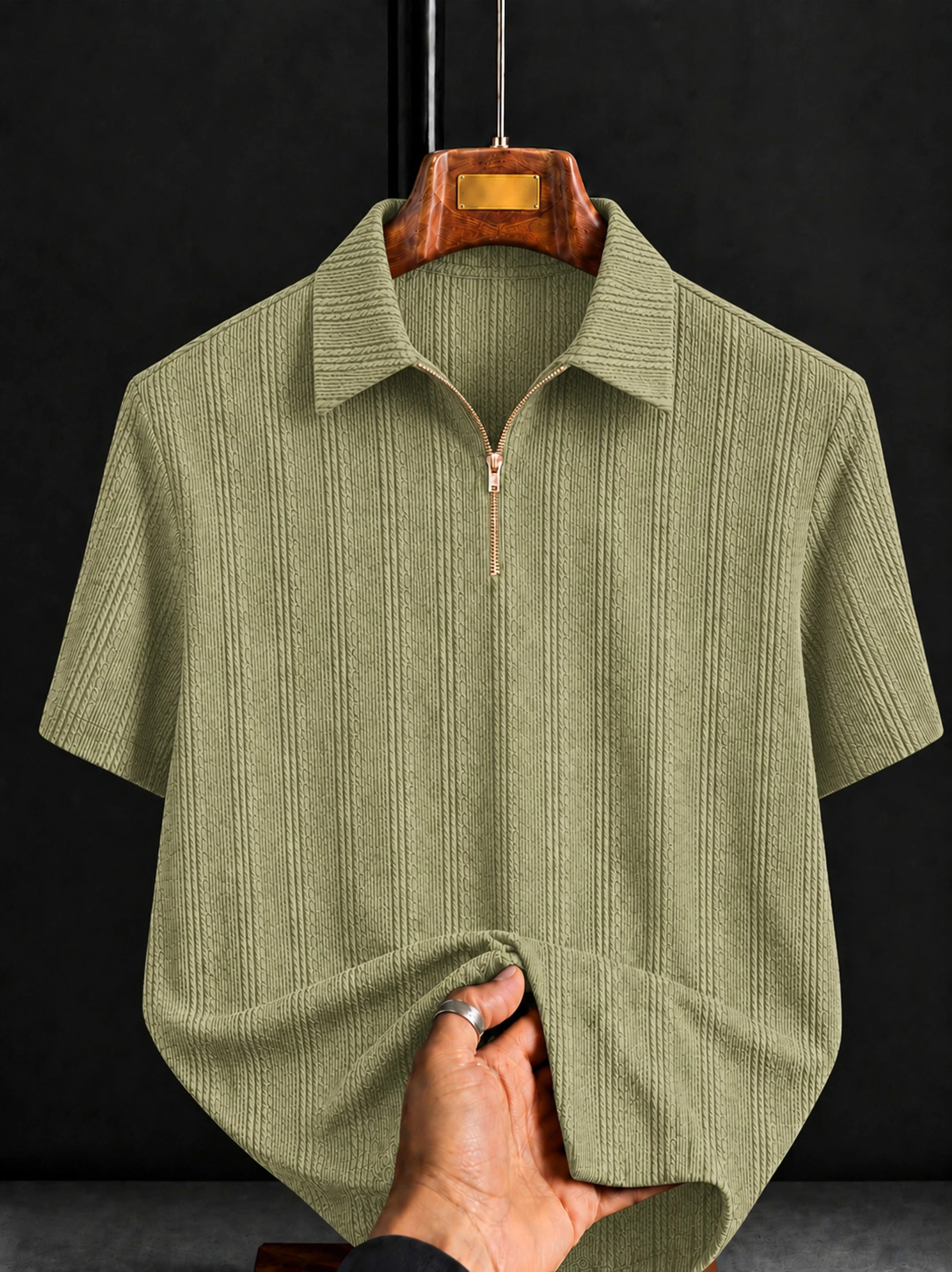 Men Self Design Polo Neck Polycotton Light Green T-Shirt