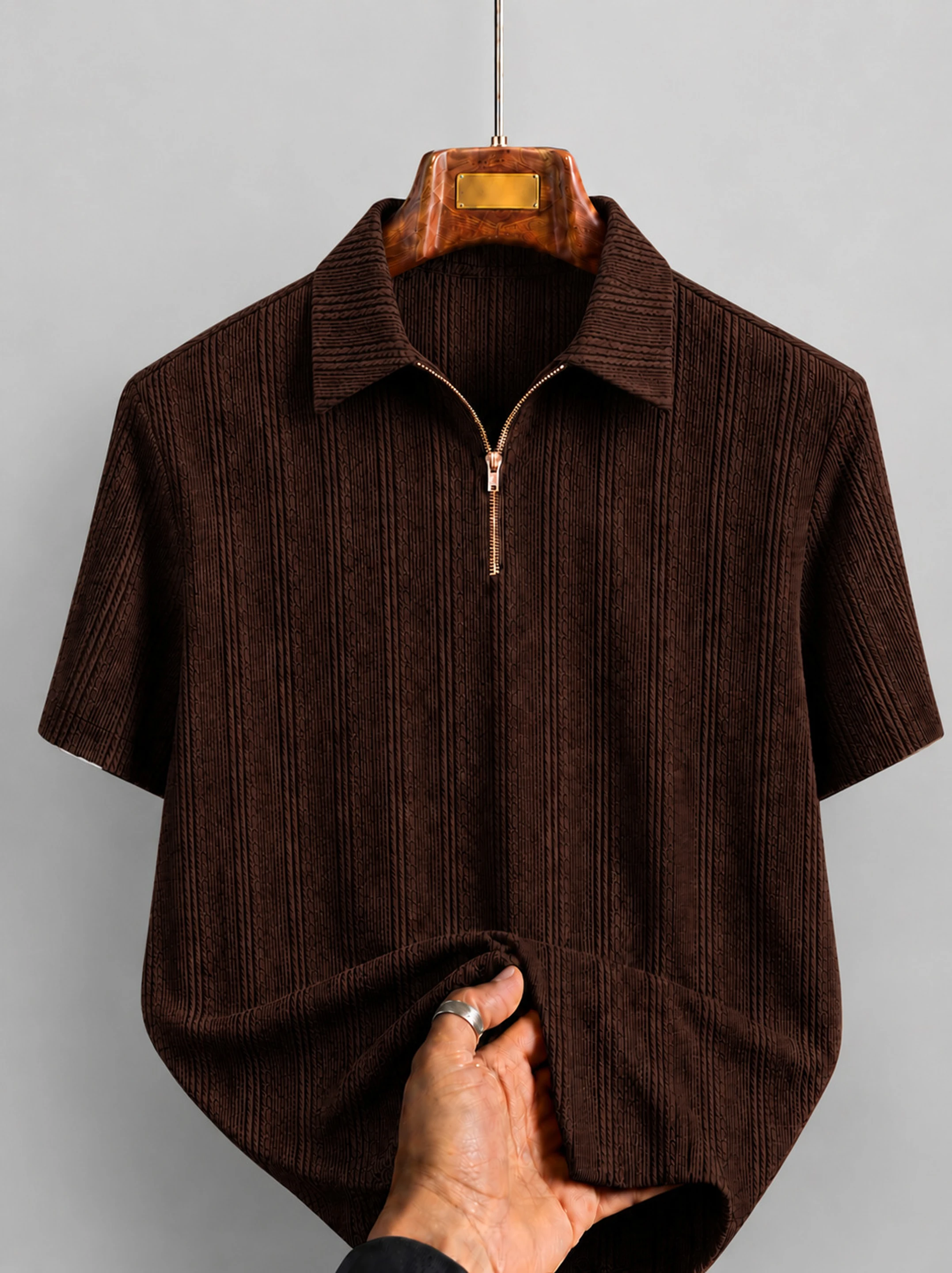 Men Self Design Polo Neck Polycotton Brown T-Shirt