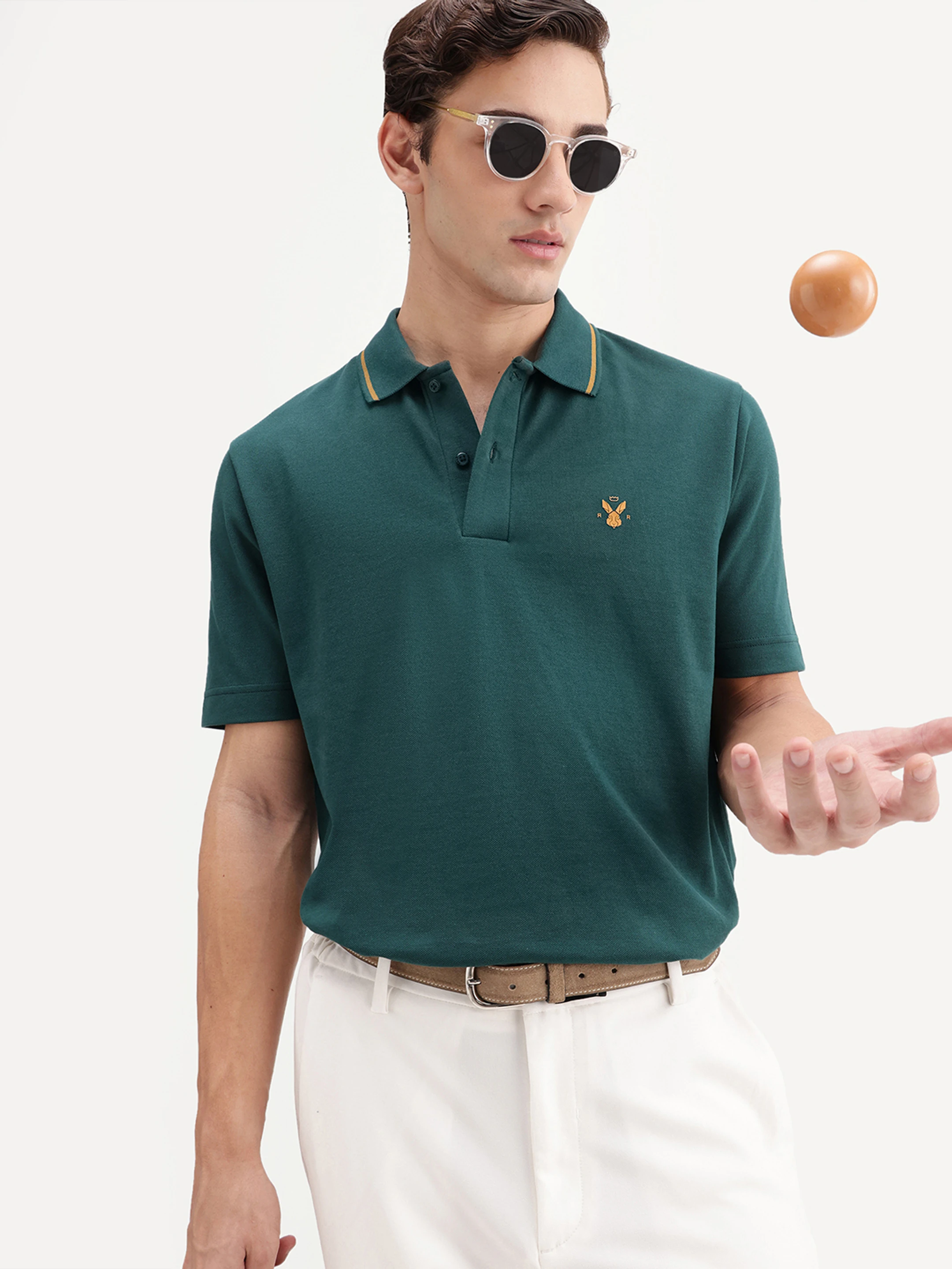 Men Solid Polo Neck Cotton Blend Green T-Shirt