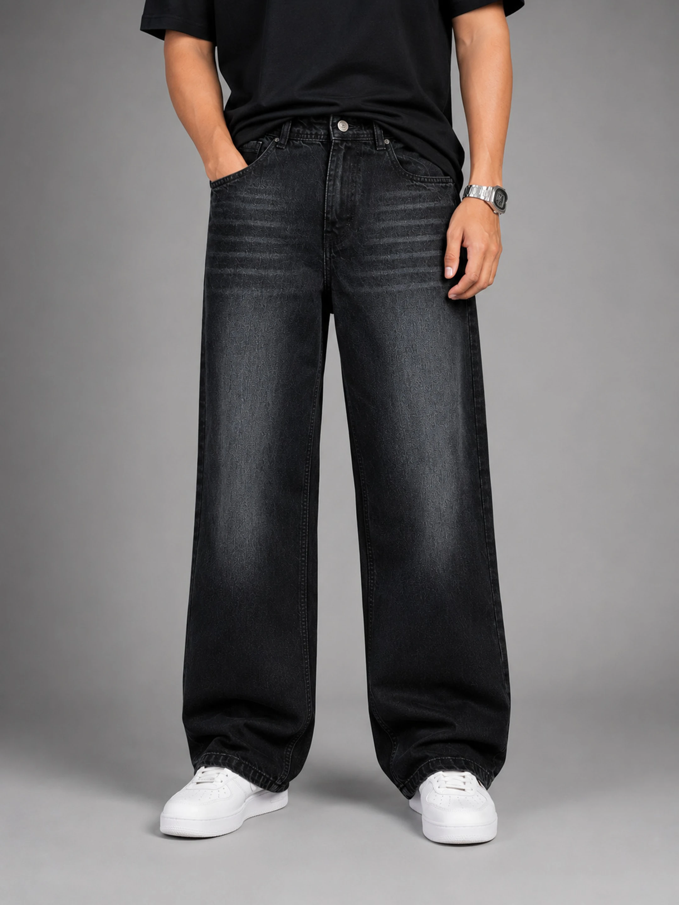 Straight Fit Mid Rise Black Jeans