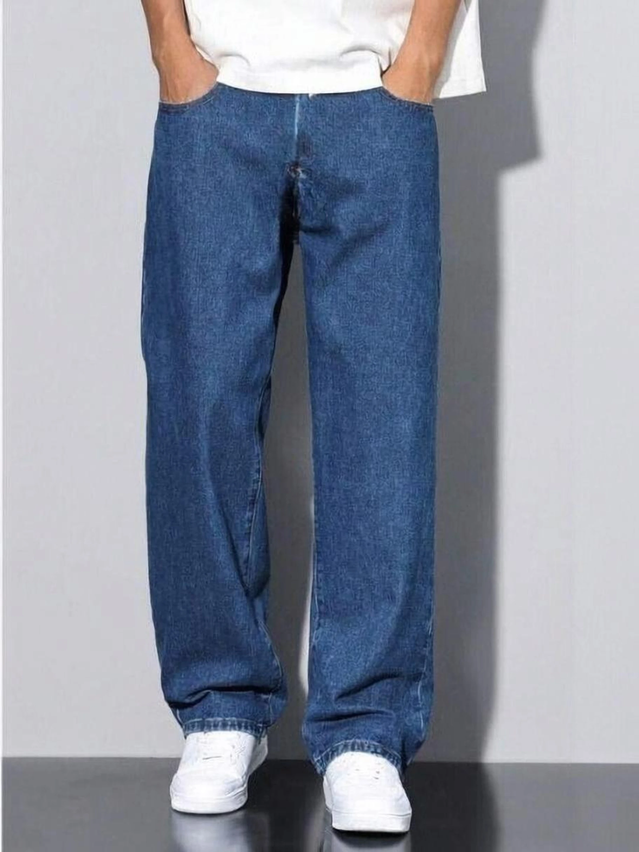 Loose Fit Mid Rise Dark Blue Jeans