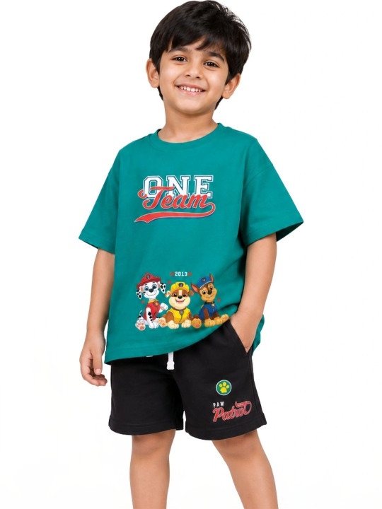 Kids-Boys Paw Patrol Printed Half Sleeve Round Neck T-Shirt & Shorts
