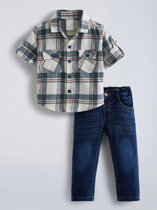 Checkered Shirt & Denim Regular Jeans Set