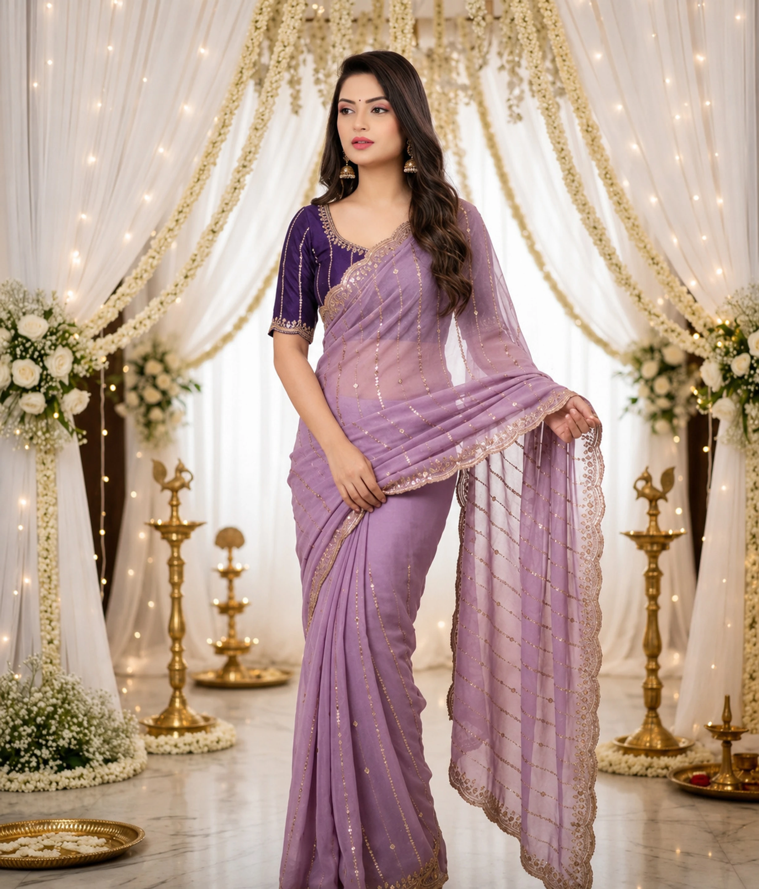Fashion Day Printed Bollywood Georgette Saree (Purple)