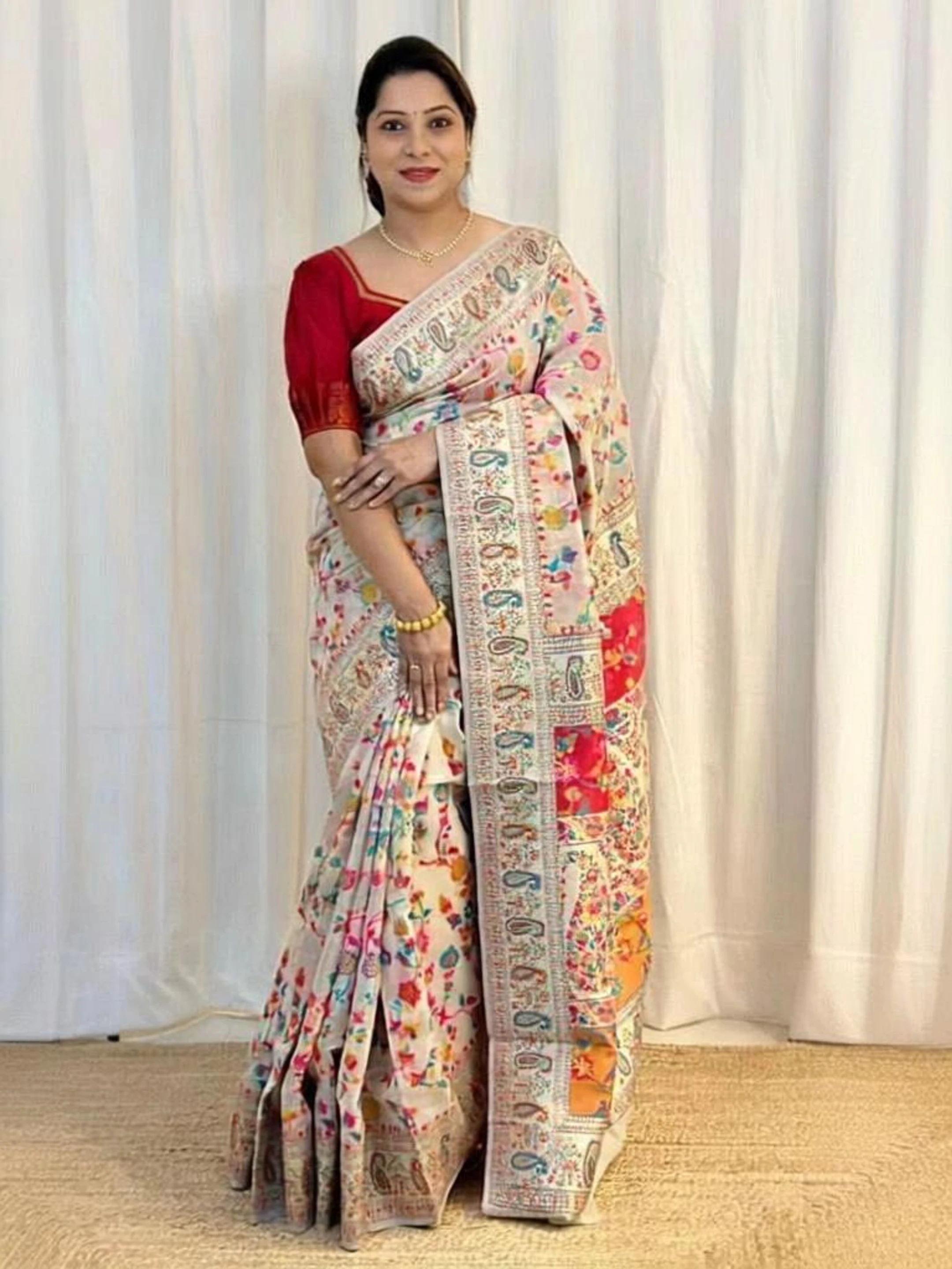 Woven Kanjivaram Pure Cotton Saree (Beige)