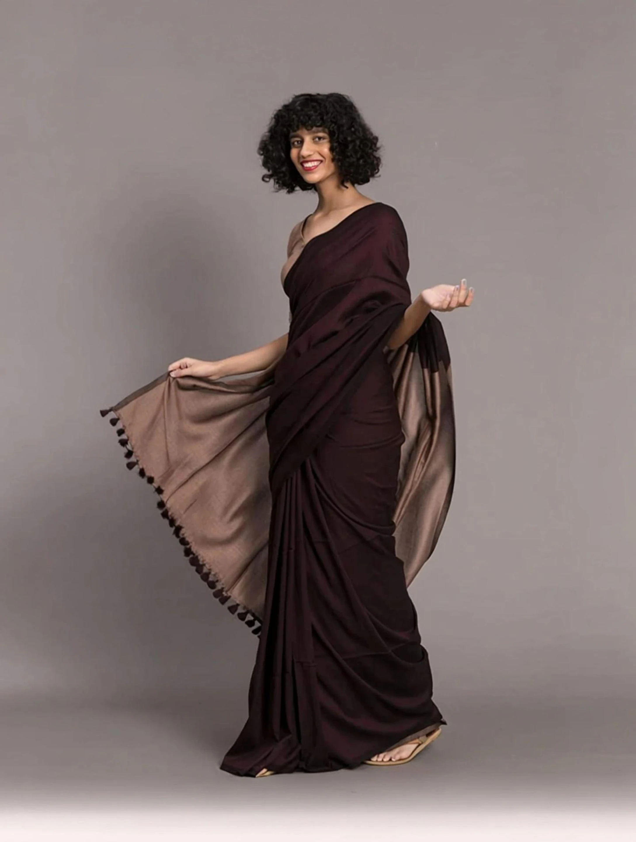 Print Handloom Pure Cotton Saree (Brown)