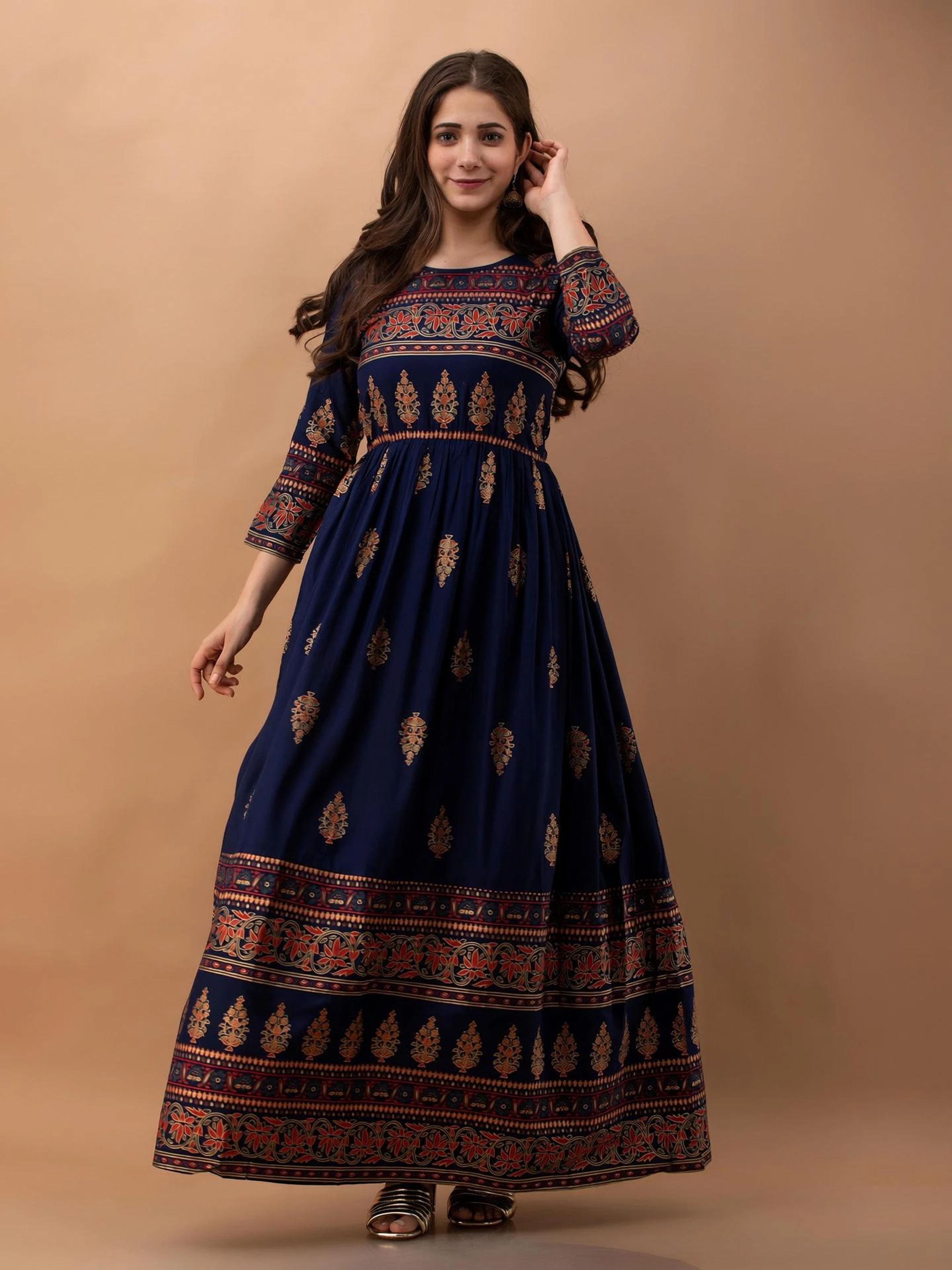 Women Fit and Flare Blue Ankle Length Dress