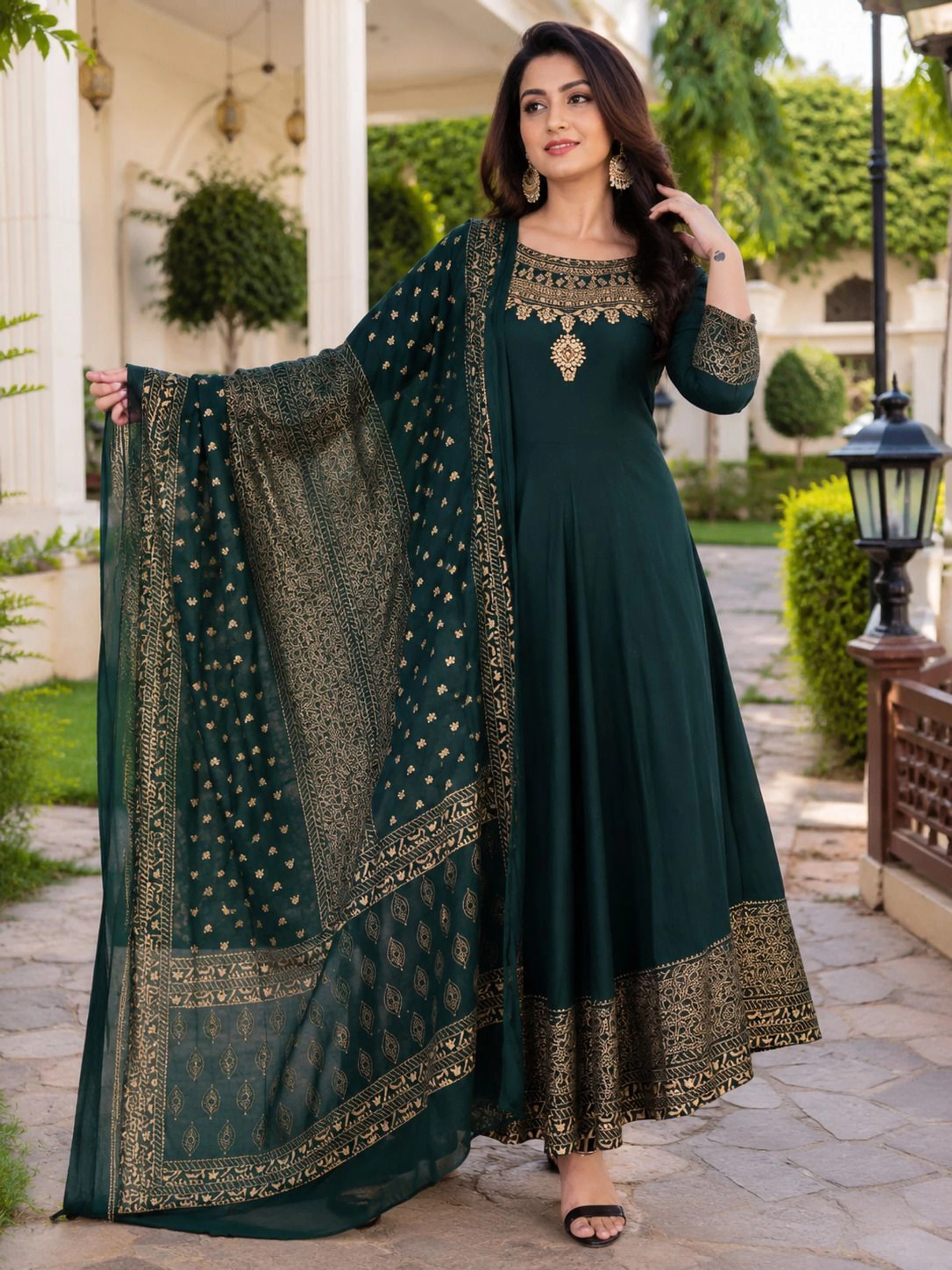 Women Fit and Flare Green Maxi/Full Length Dress