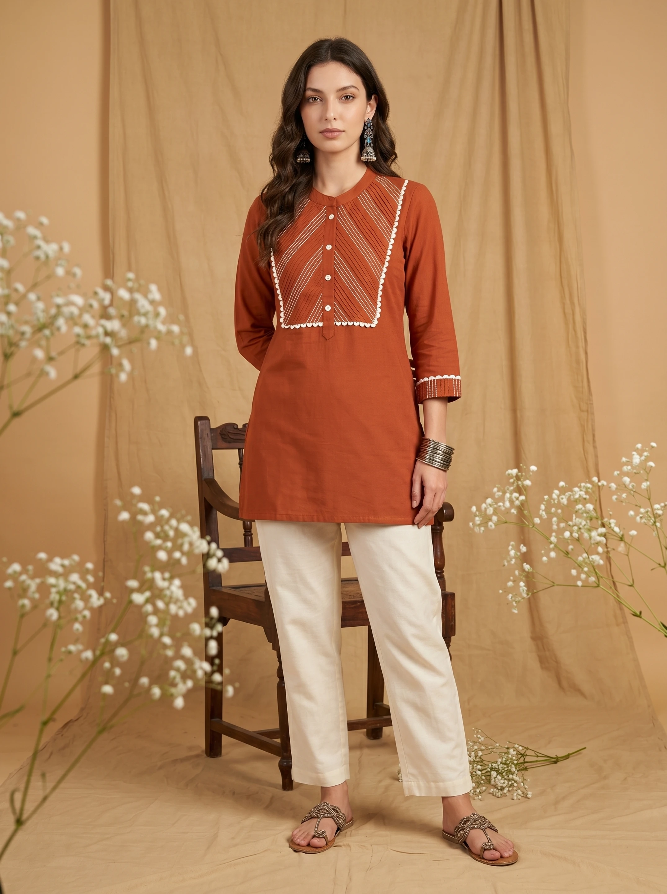 Ethnic Dress Orange Above Knee/Mid Thigh Length Dress