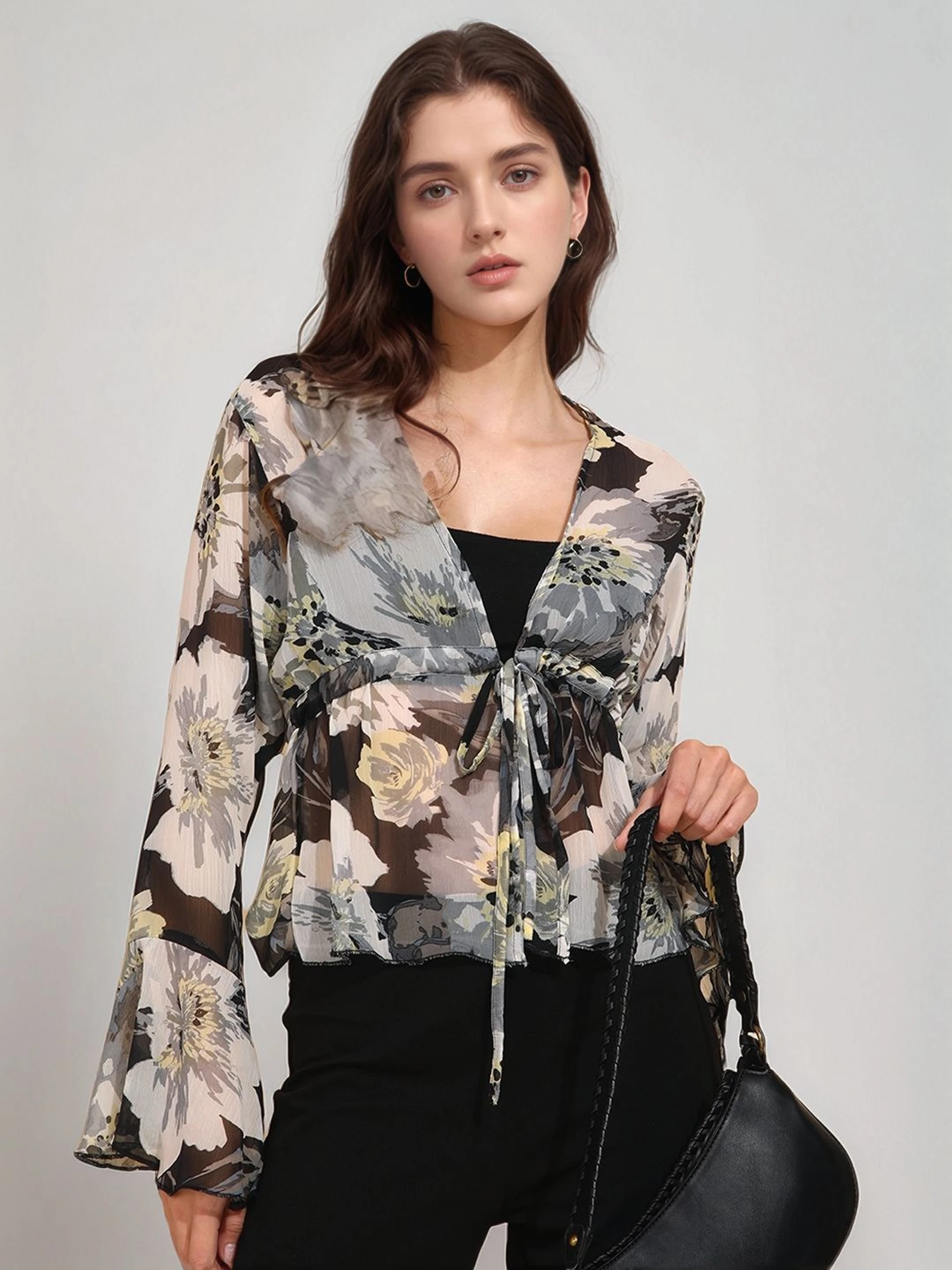 Casual Flared Sleeves Printed Women Multicolor Top